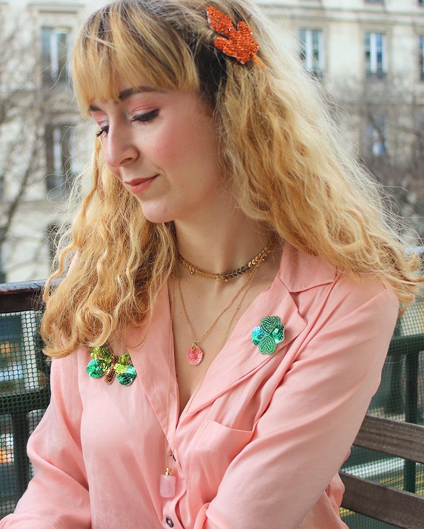 Broche brodée main - PAPILLONS