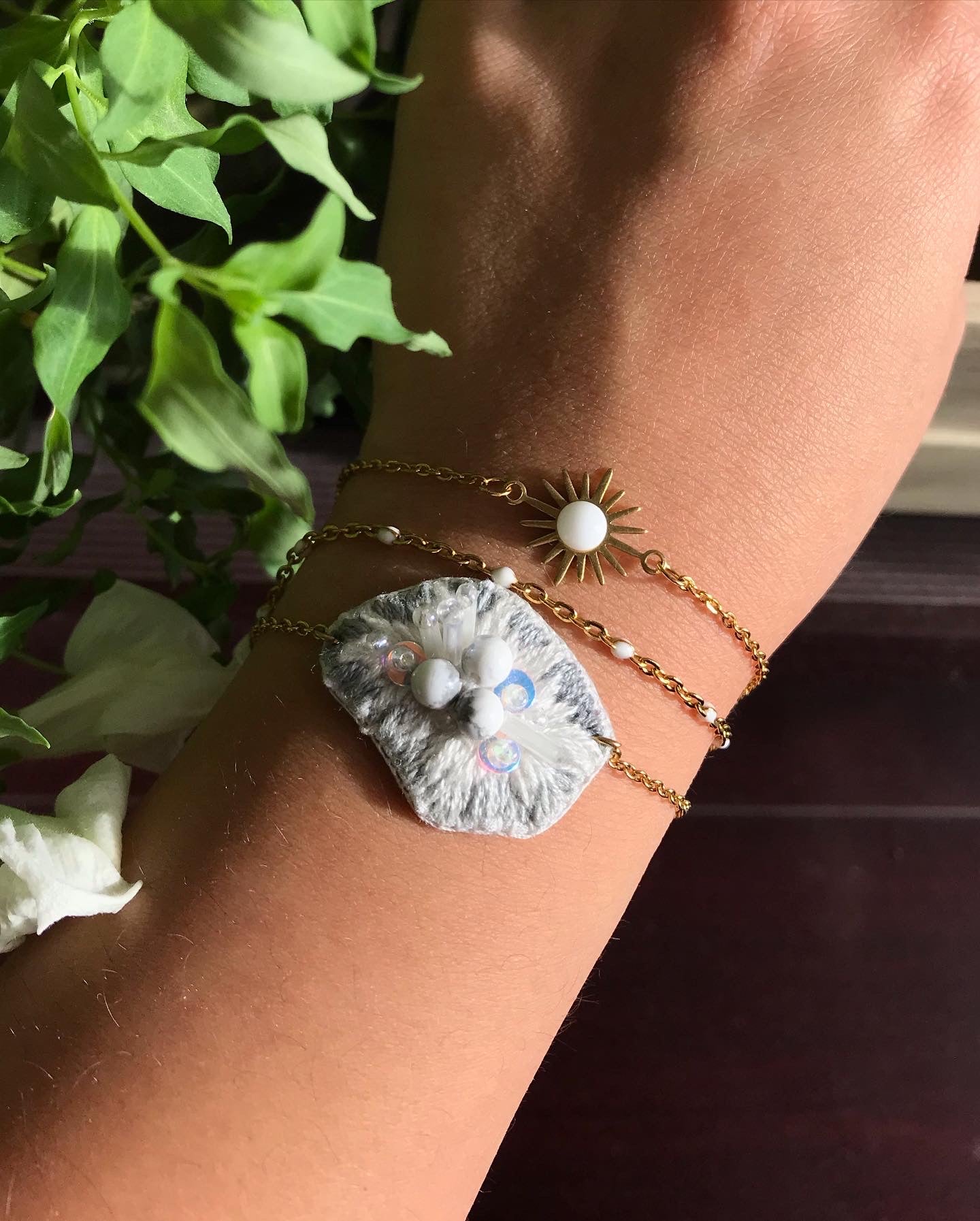 Bracelet brodé main - GEODE PIERRE NATURELLE