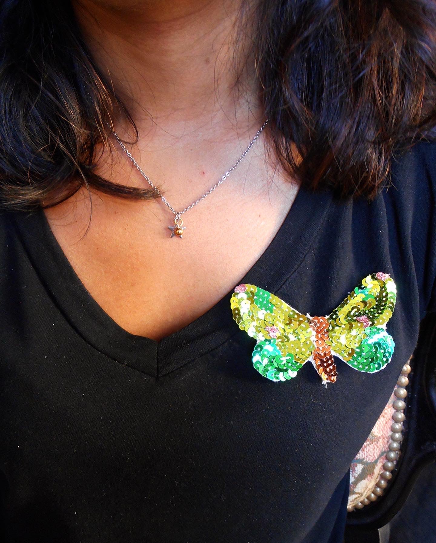 Broche brodée main - PAPILLONS