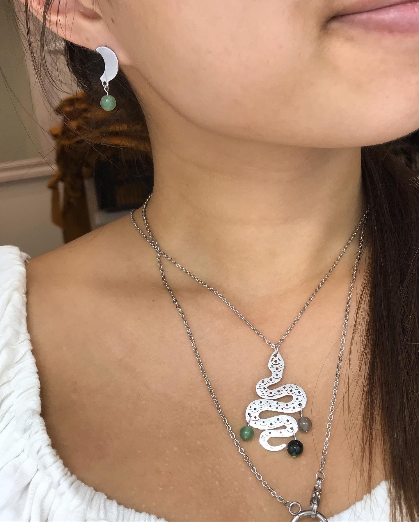 Boucles d'oreilles lune et perle pierres naturelles - LUNA