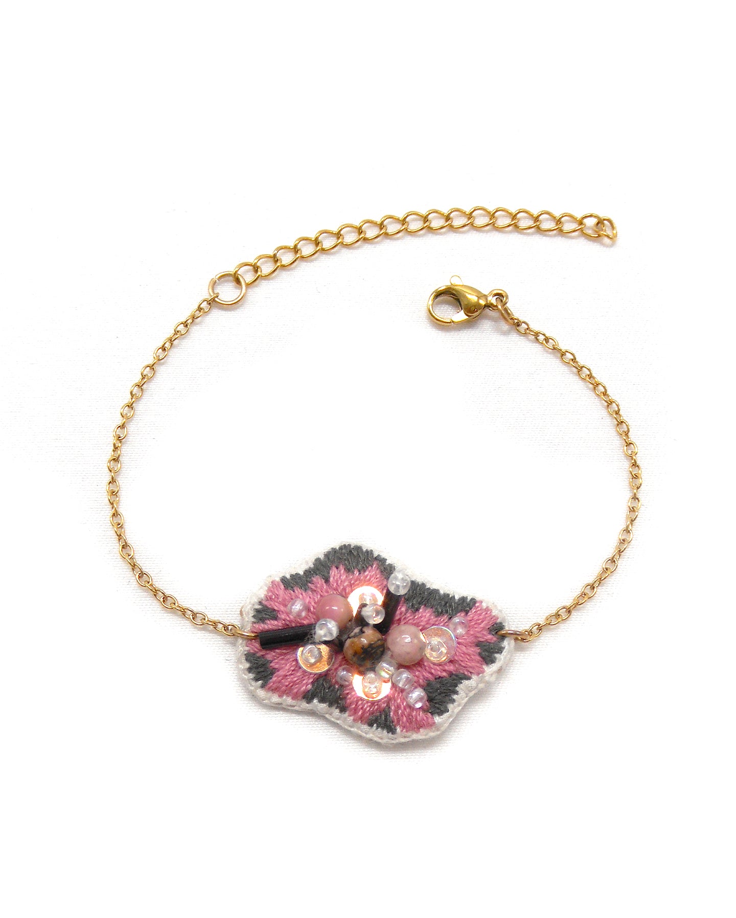 Bracelet brodé main - GEODE PIERRE NATURELLE