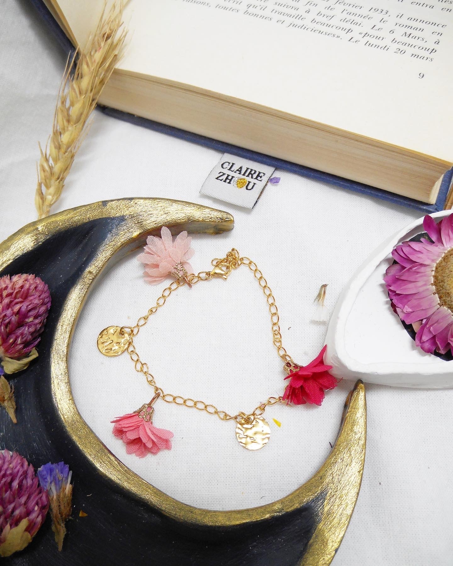 Bracelet sequins et 3 fleurs - NINE