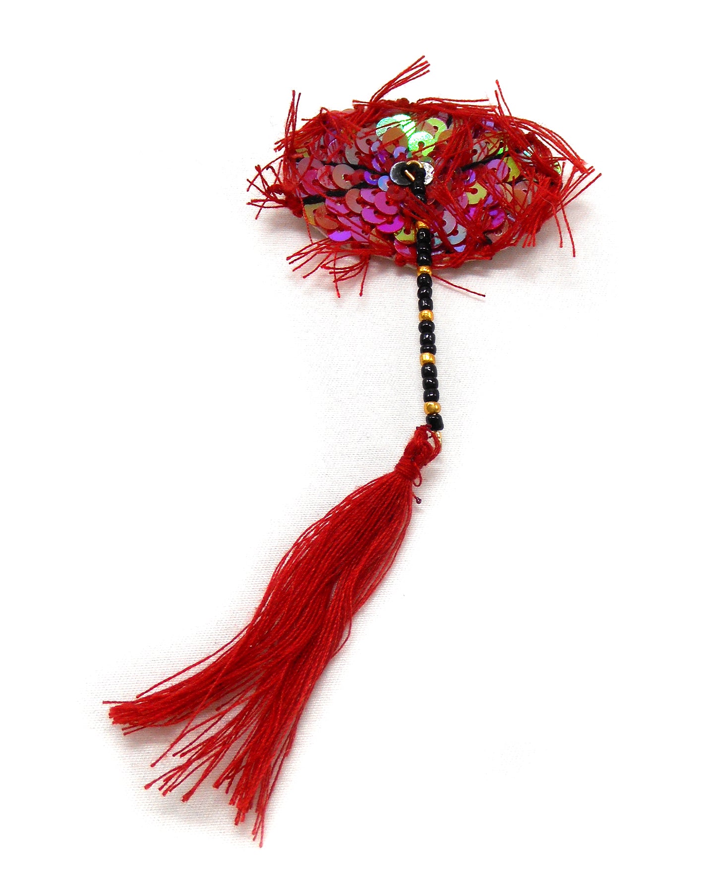 Broche brodée main - OMBRELLE CHINOISE ROUGE
