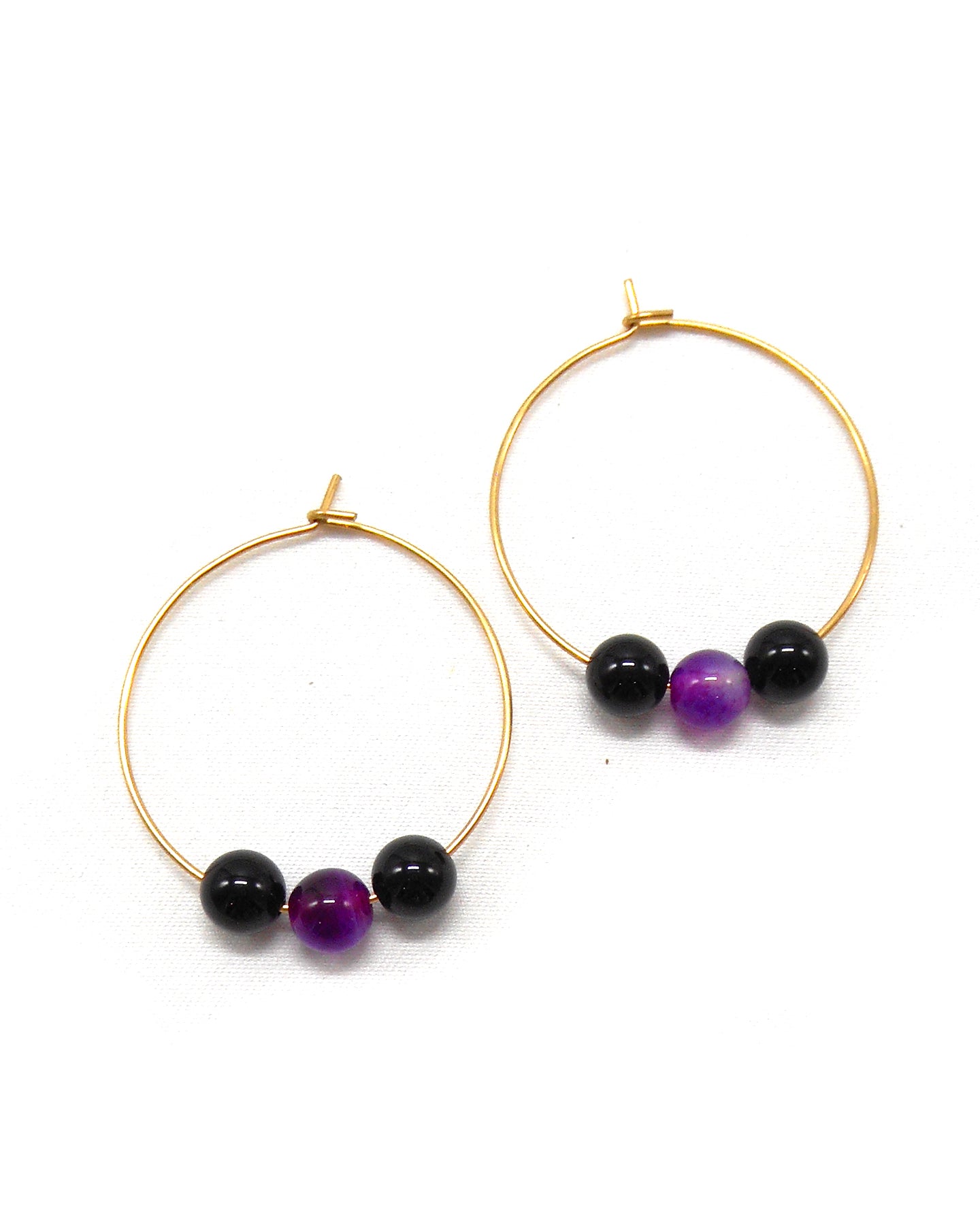 Boucles d'oreilles 3 perles pierres naturelles - ALIXA