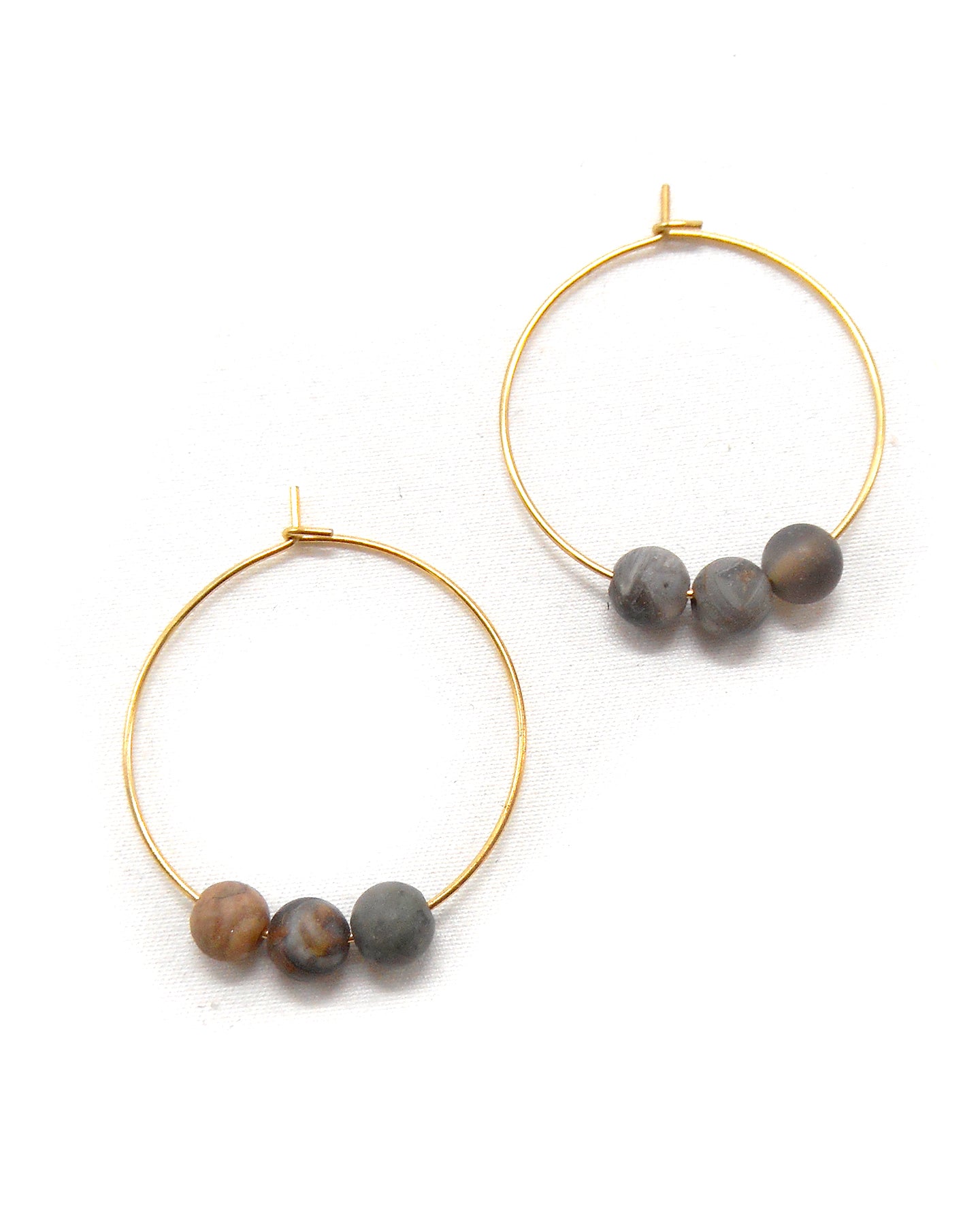 Boucles d'oreilles 3 perles pierres naturelles - ALIXA