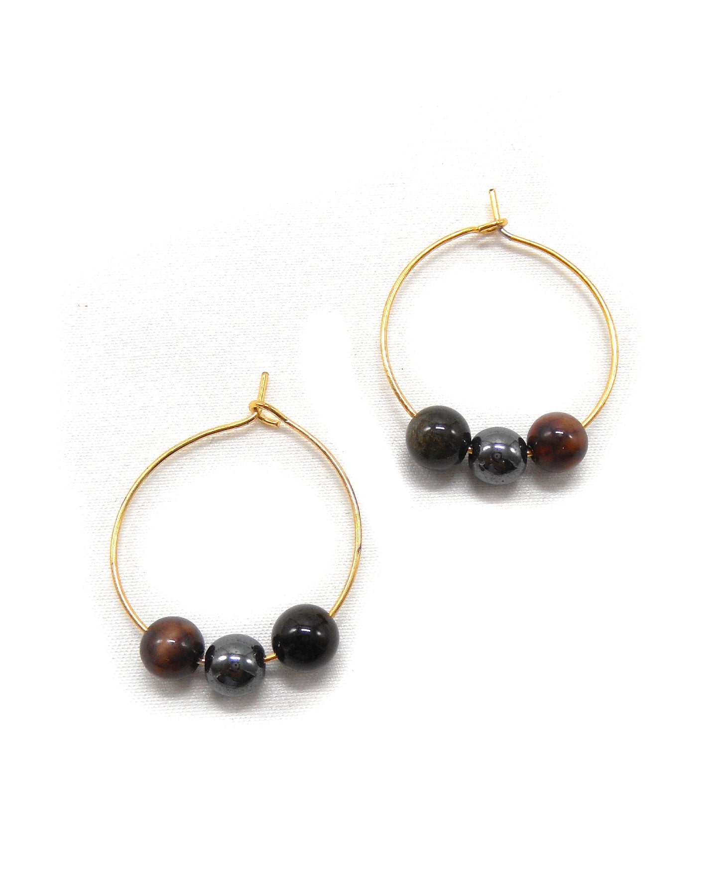 Boucles d'oreilles 3 perles pierres naturelles - ALIXA