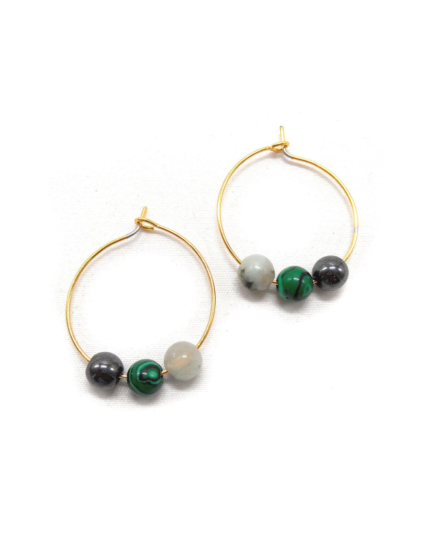 Boucles d'oreilles 3 perles pierres naturelles - ALIXA