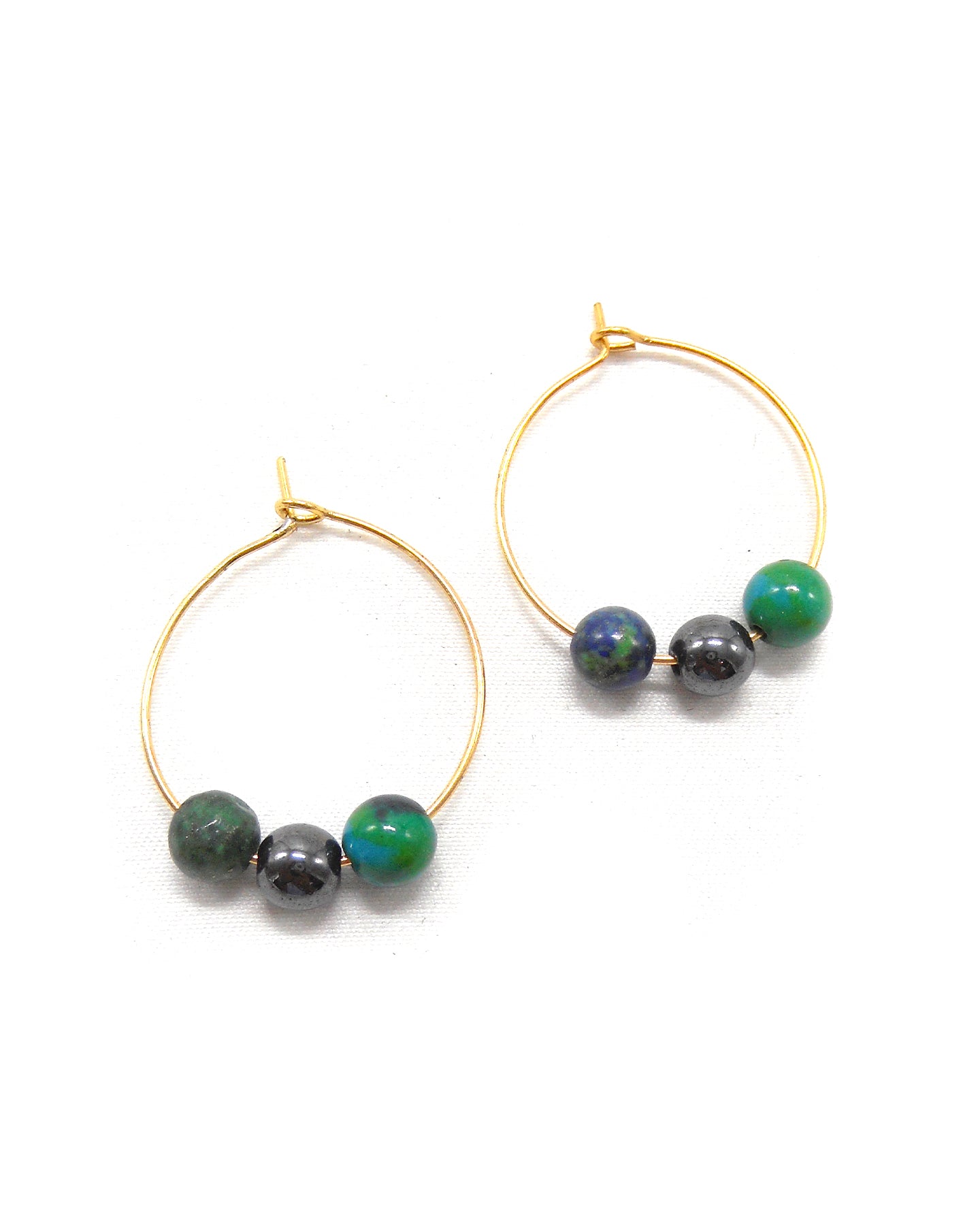 Boucles d'oreilles 3 perles pierres naturelles - ALIXA