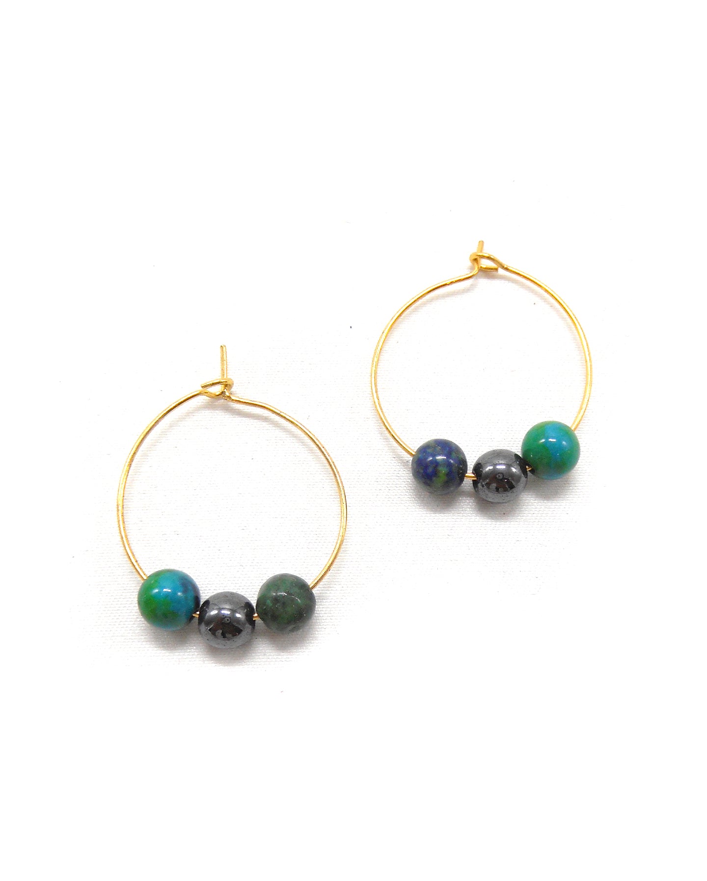 Boucles d'oreilles 3 perles pierres naturelles - ALIXA
