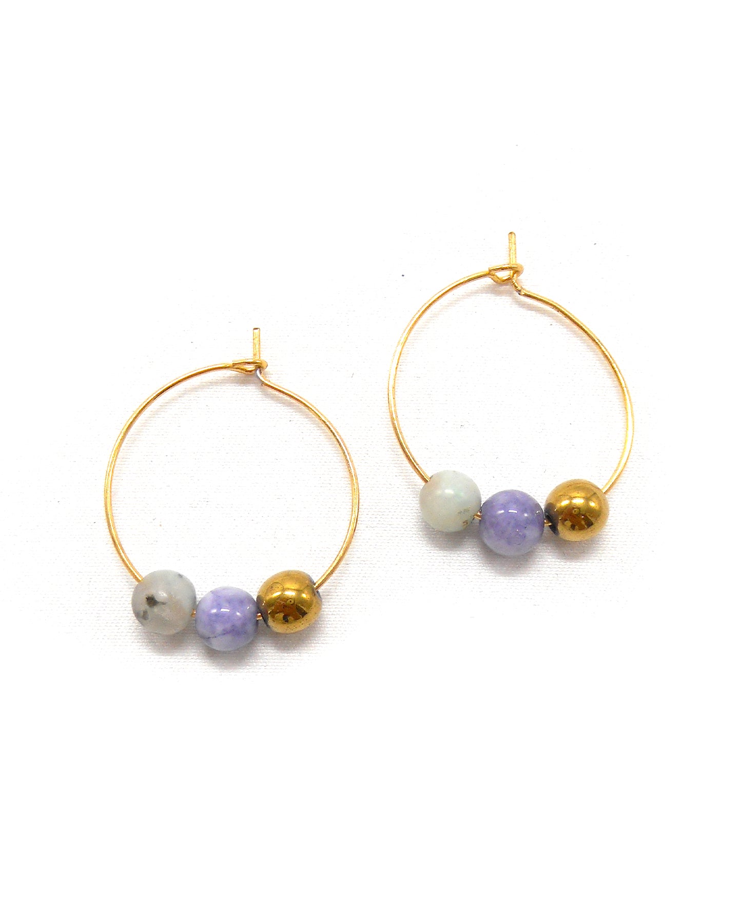 Boucles d'oreilles 3 perles pierres naturelles - ALIXA