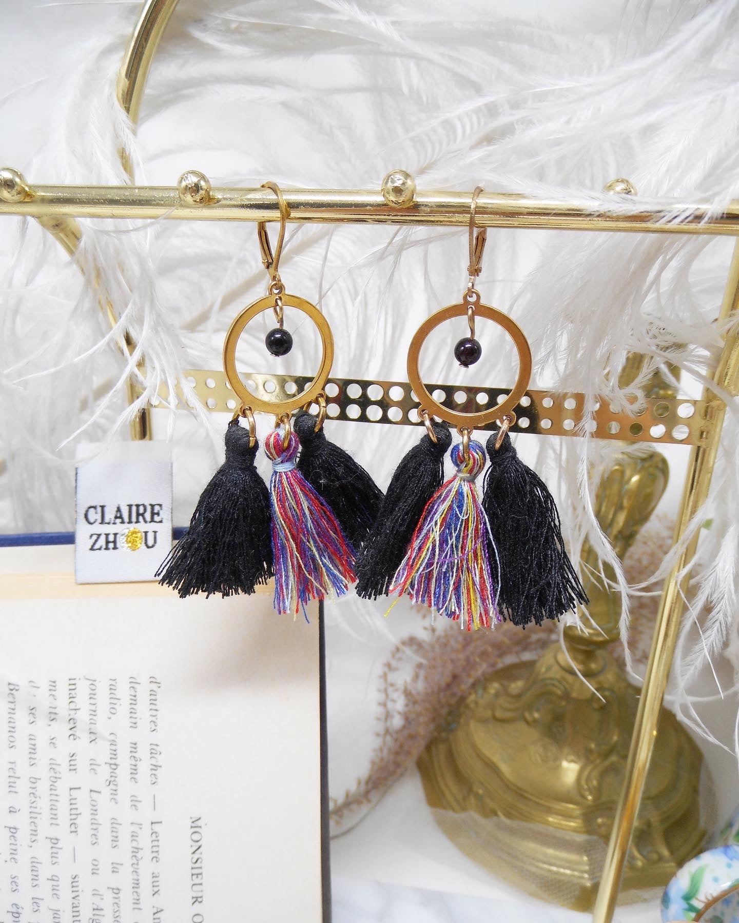Boucles d'oreilles bohème pompon - BOHEME/BELLA/ANDREA