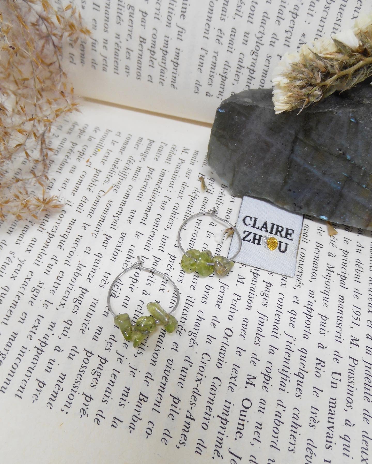 Boucles d'oreilles créoles pierres naturelles - MALAKE/ALIXE/JAMILA/PAULE/ZOLA
