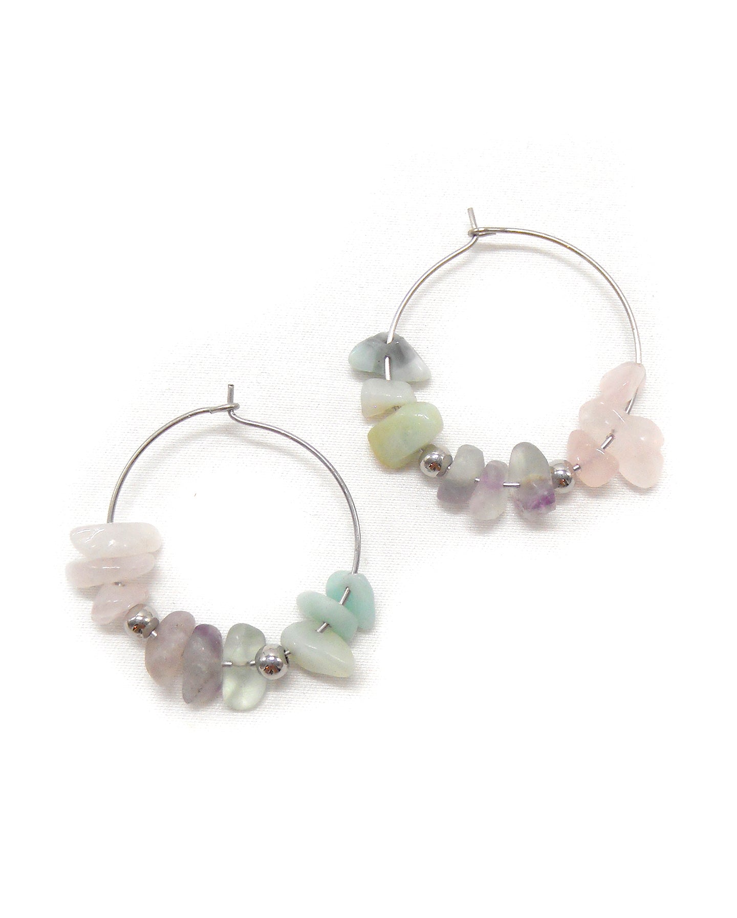 Boucles d'oreilles créoles pierres naturelles - MALAKE/ALIXE/JAMILA/PAULE/ZOLA