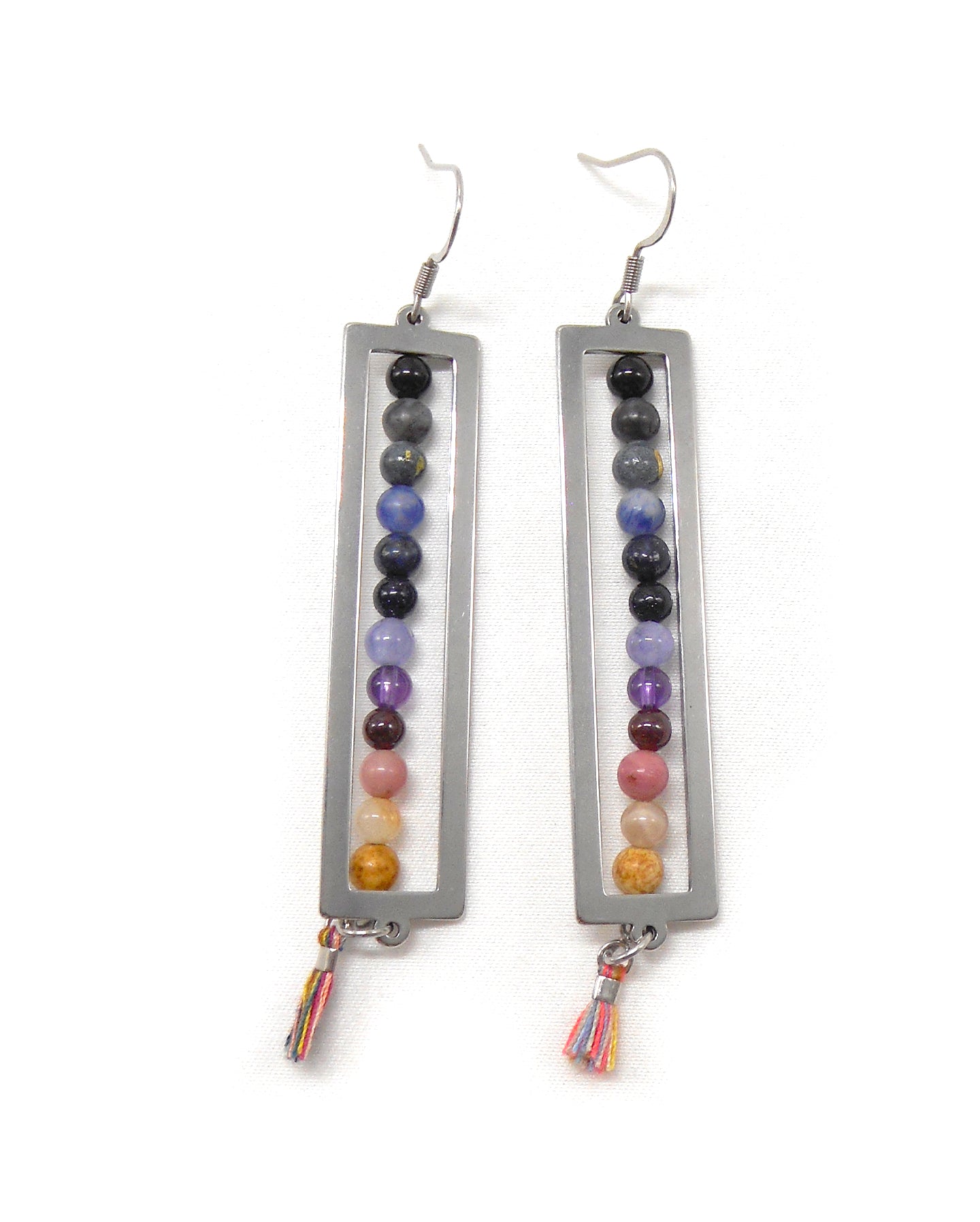 Boucles d'oreilles géométriques pierres naturelles multicouleurs - REANNA