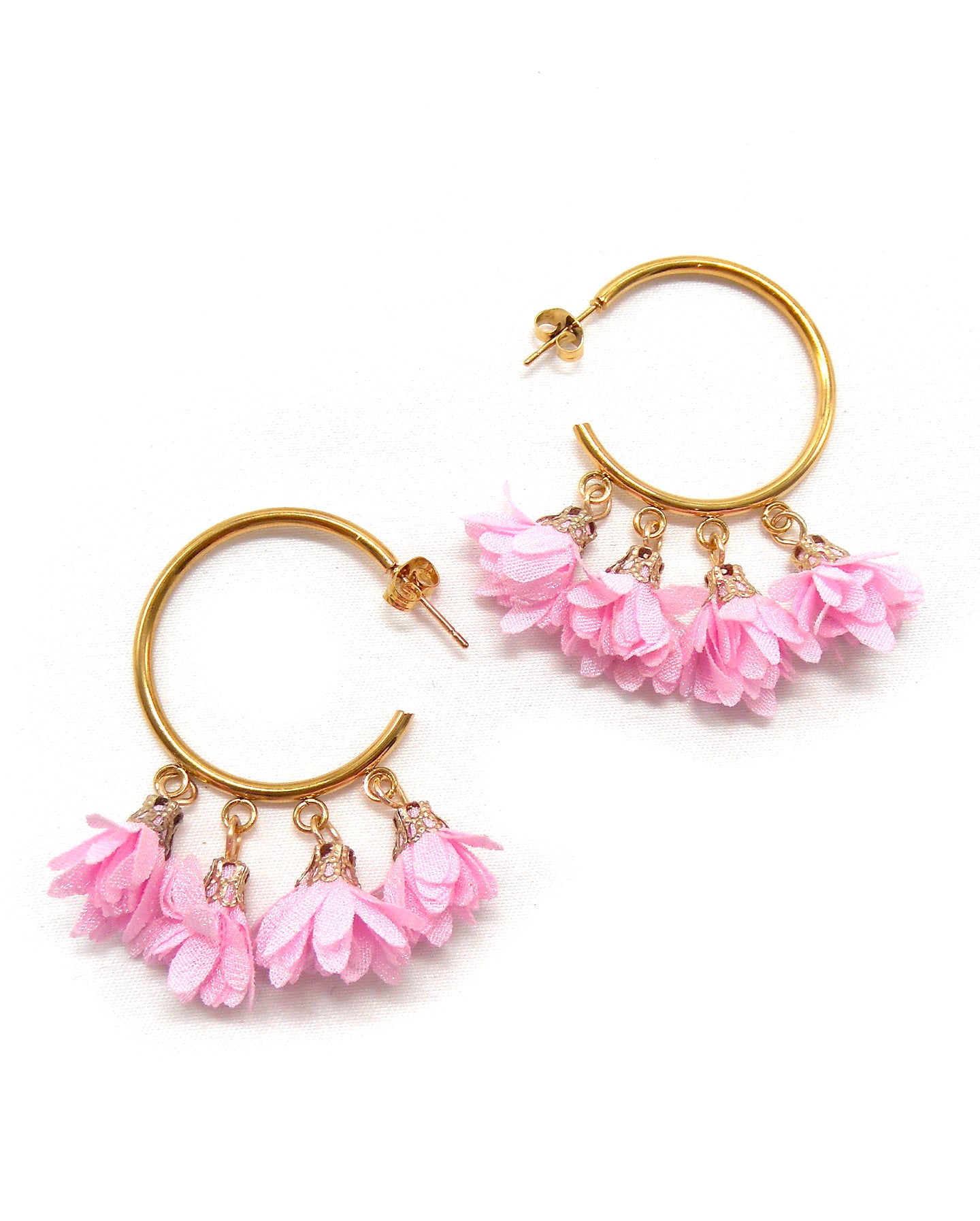 Boucles d'oreilles cercles/gouttes fleurs - ROSE/ROSEN/ROSA