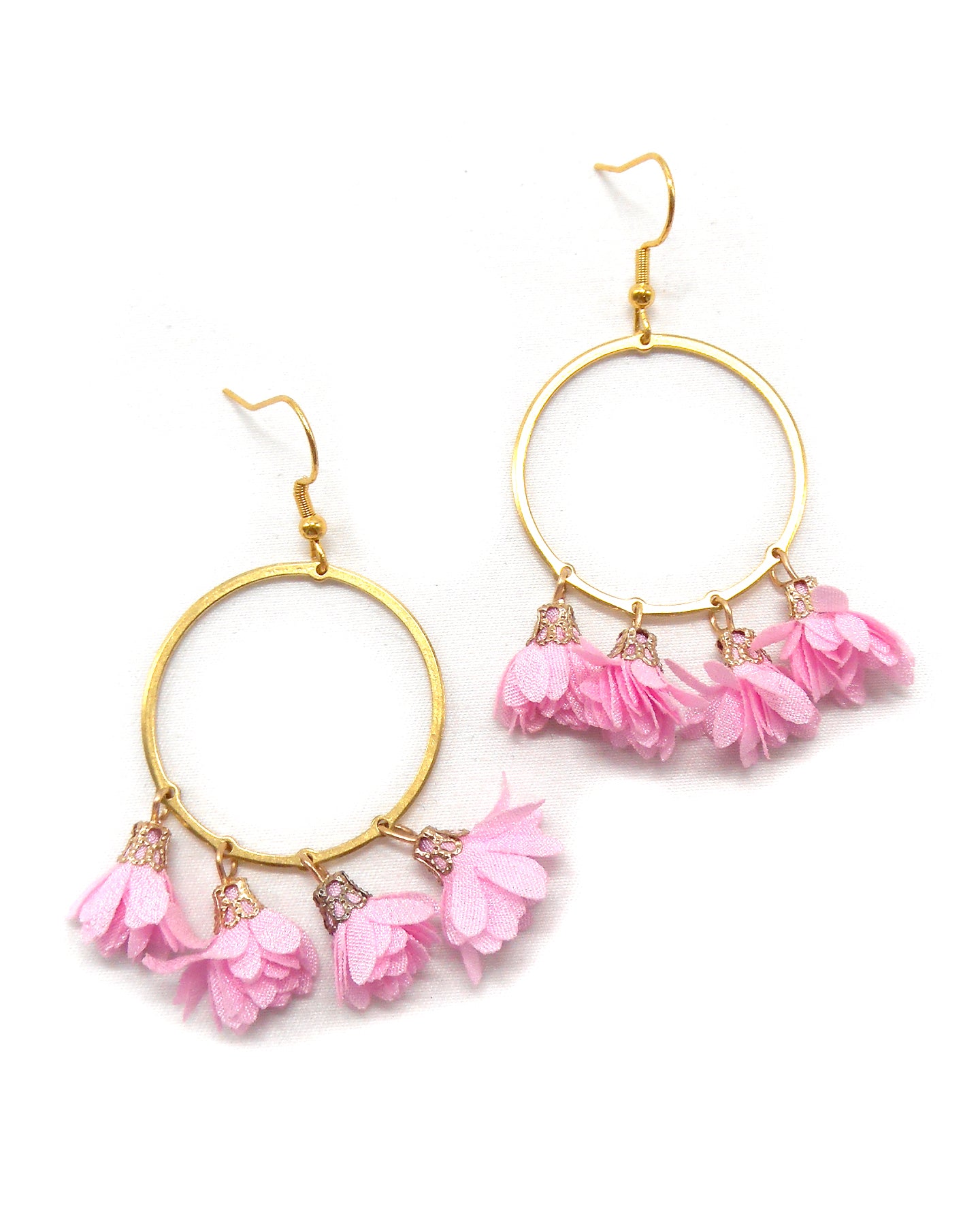 Boucles d'oreilles cercles/gouttes fleurs - ROSE/ROSEN/ROSA