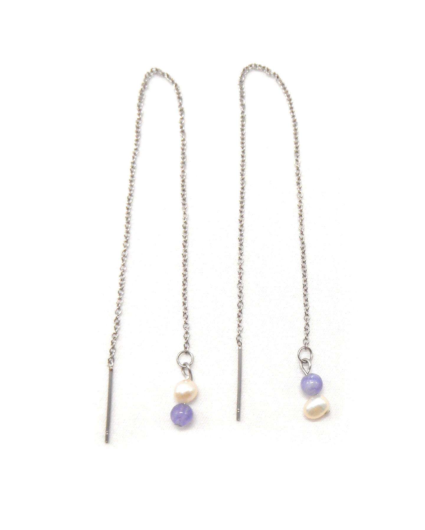 Boucles d'oreilles chaine fine longue pierres naturelles - TESSA
