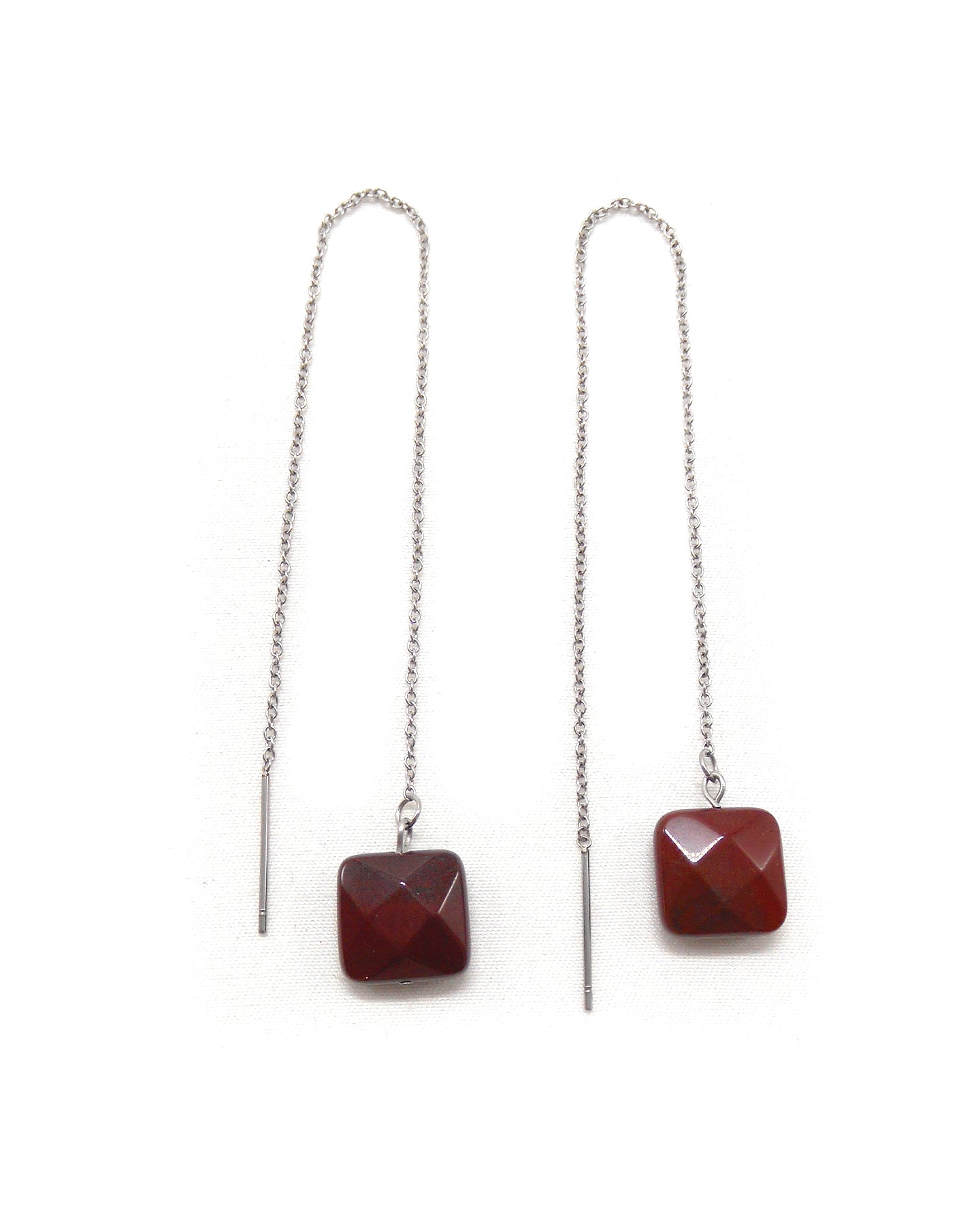 Boucles d'oreilles chaine fine longue pierres naturelles - TESSA
