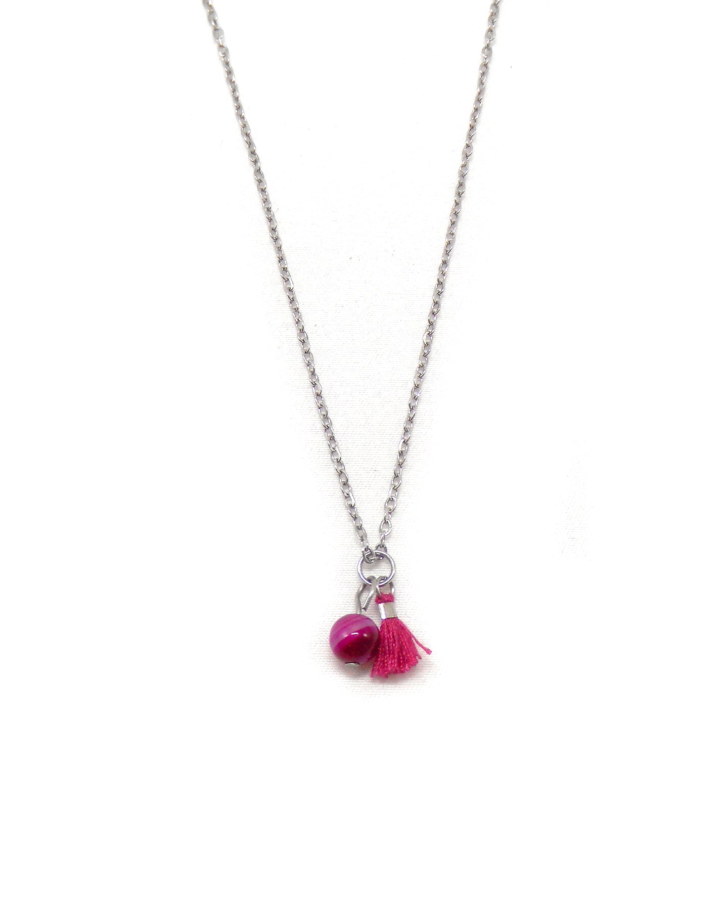 Collier bohème pierre et mini pompon - CALIE