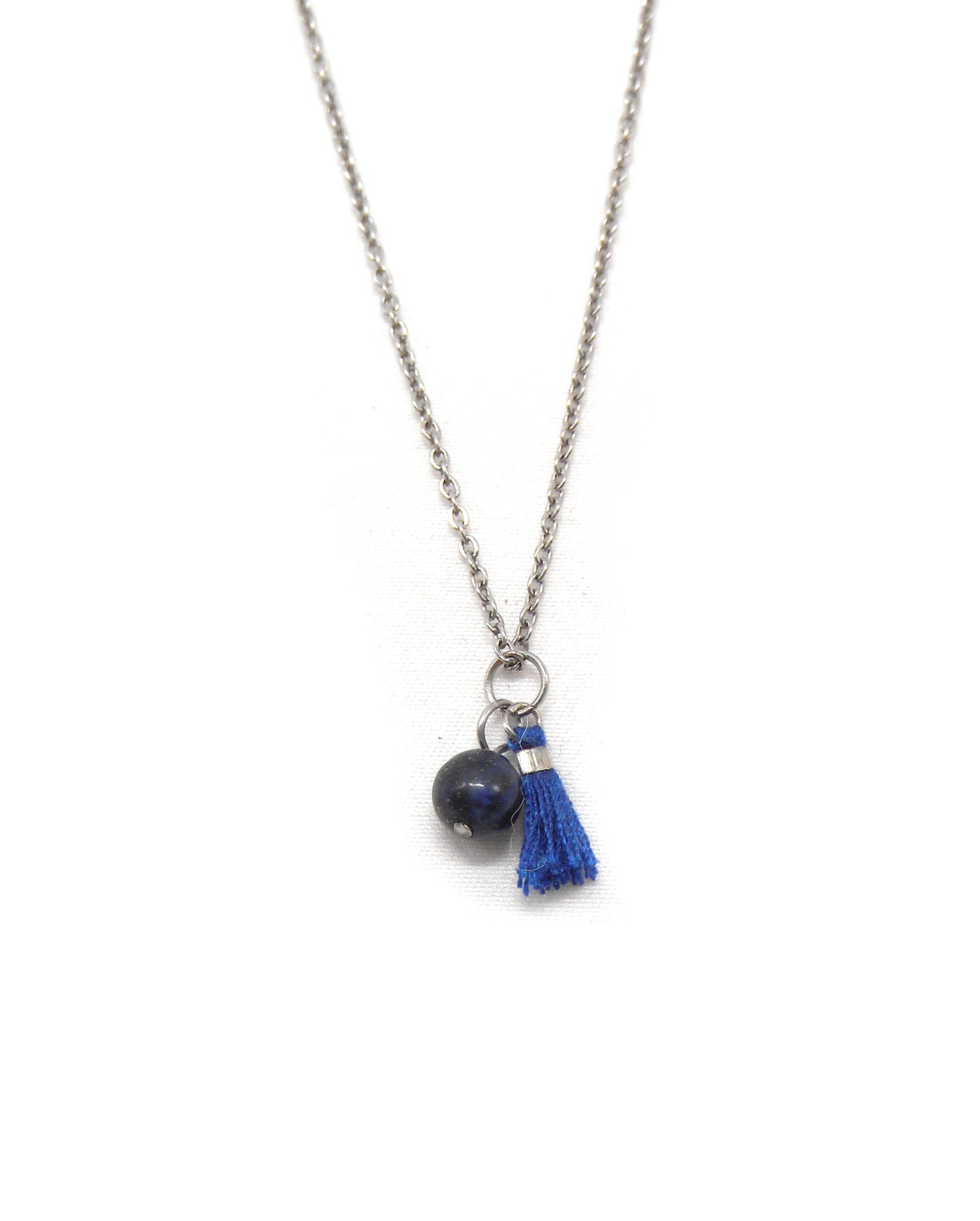 Collier bohème pierre et mini pompon - CALIE