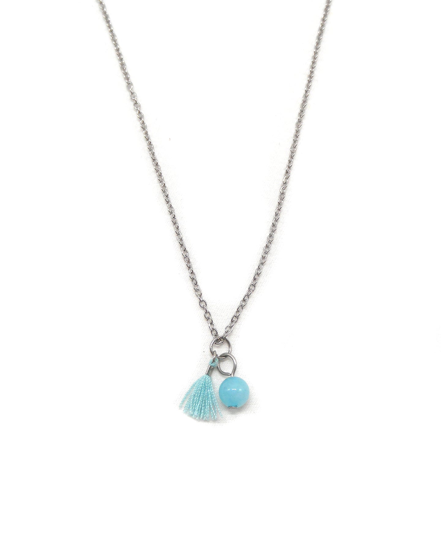 Collier bohème pierre et mini pompon - CALIE