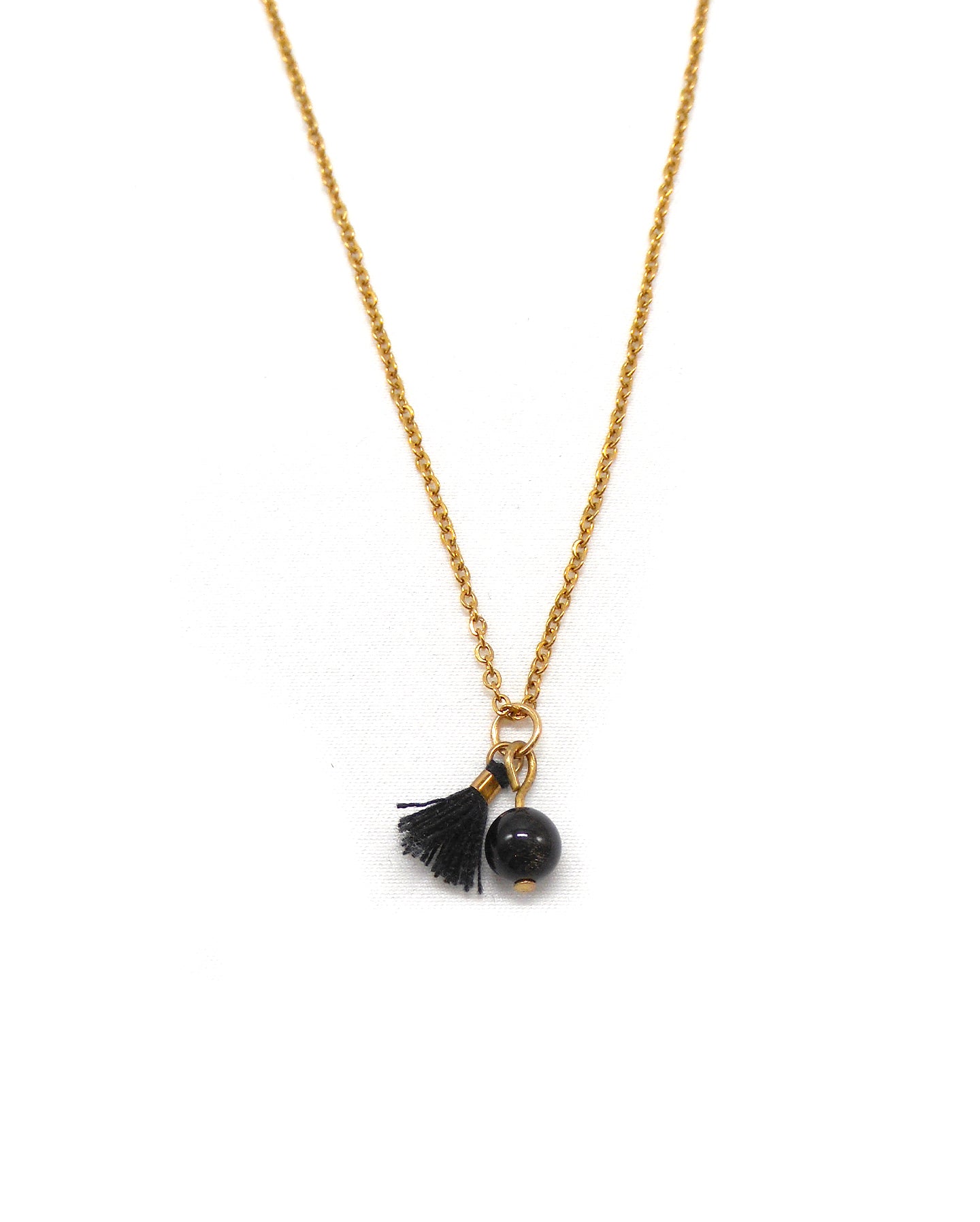 Collier bohème pierre et mini pompon - CALIE