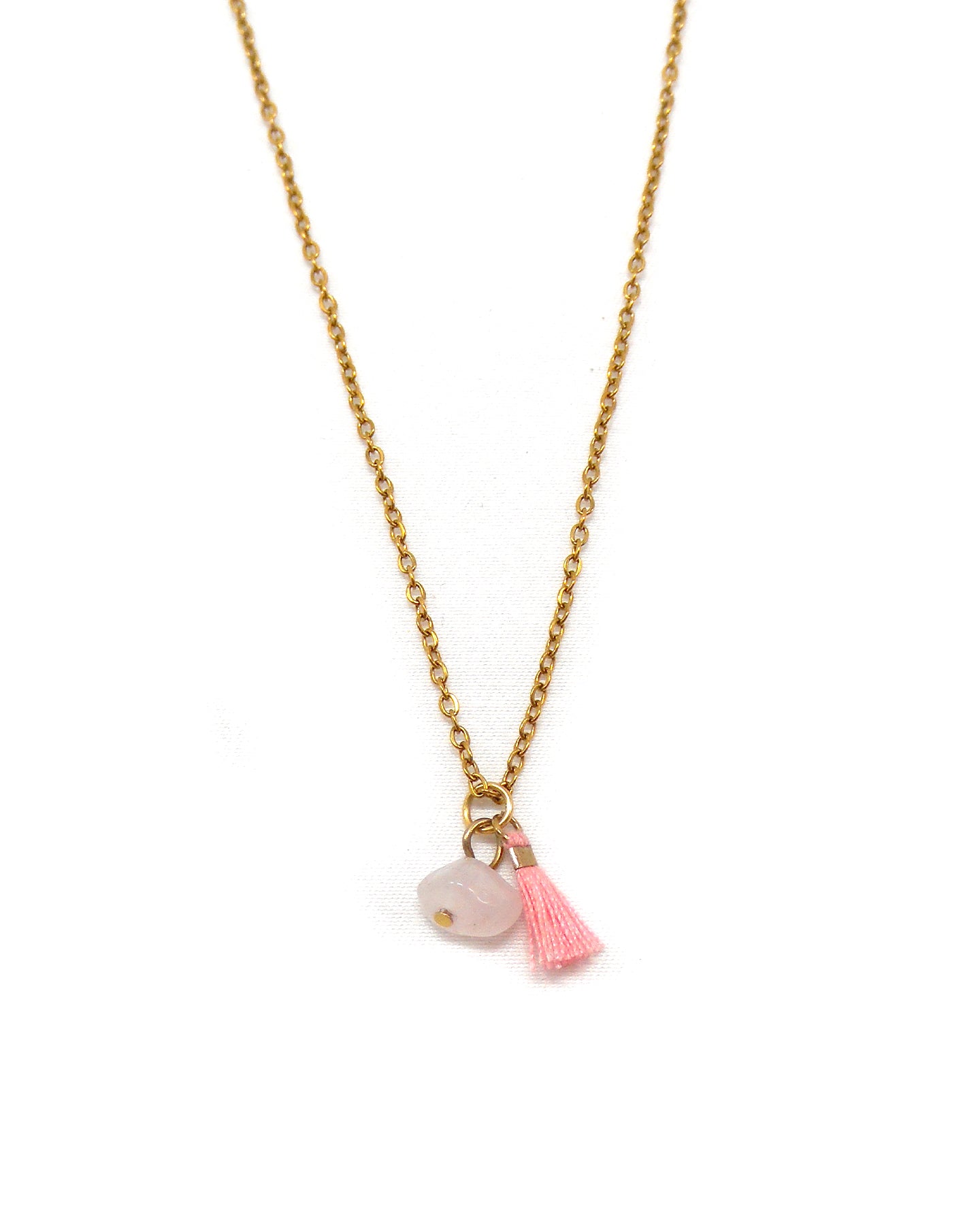 Collier bohème pierre et mini pompon - CALIE