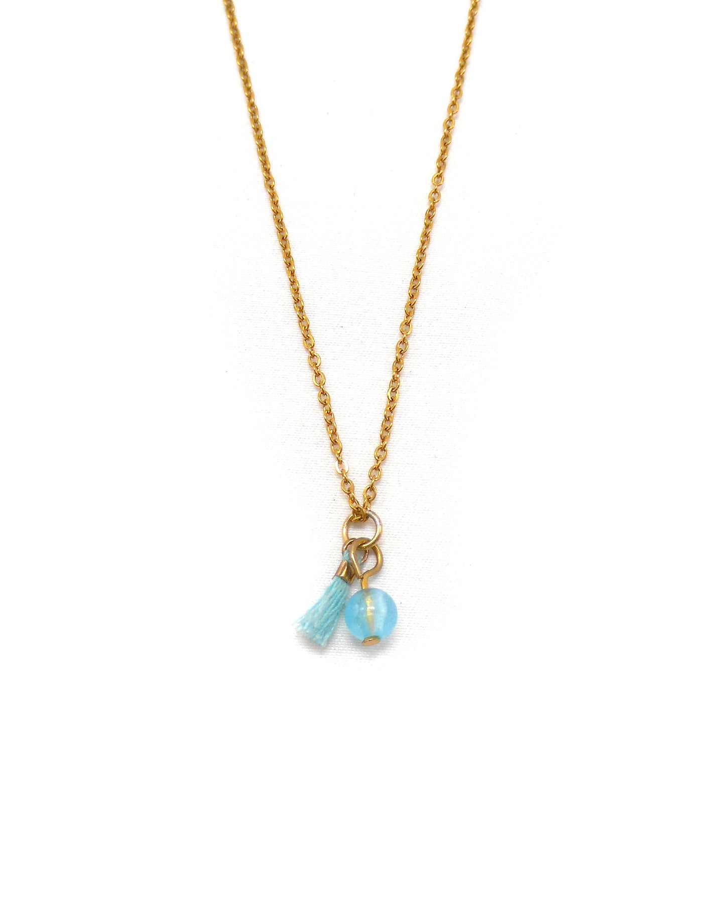 Collier bohème pierre et mini pompon - CALIE