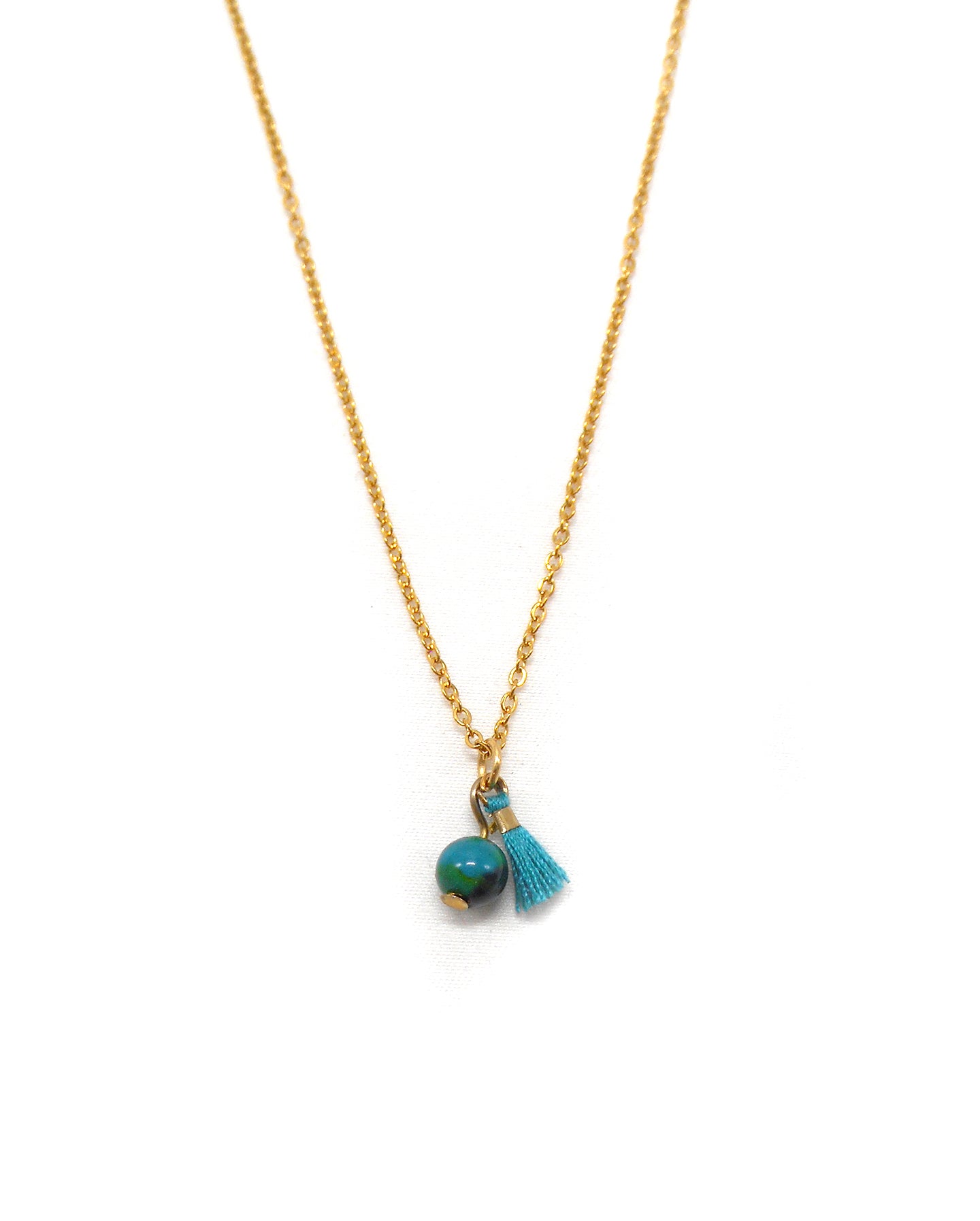 Collier bohème pierre et mini pompon - CALIE