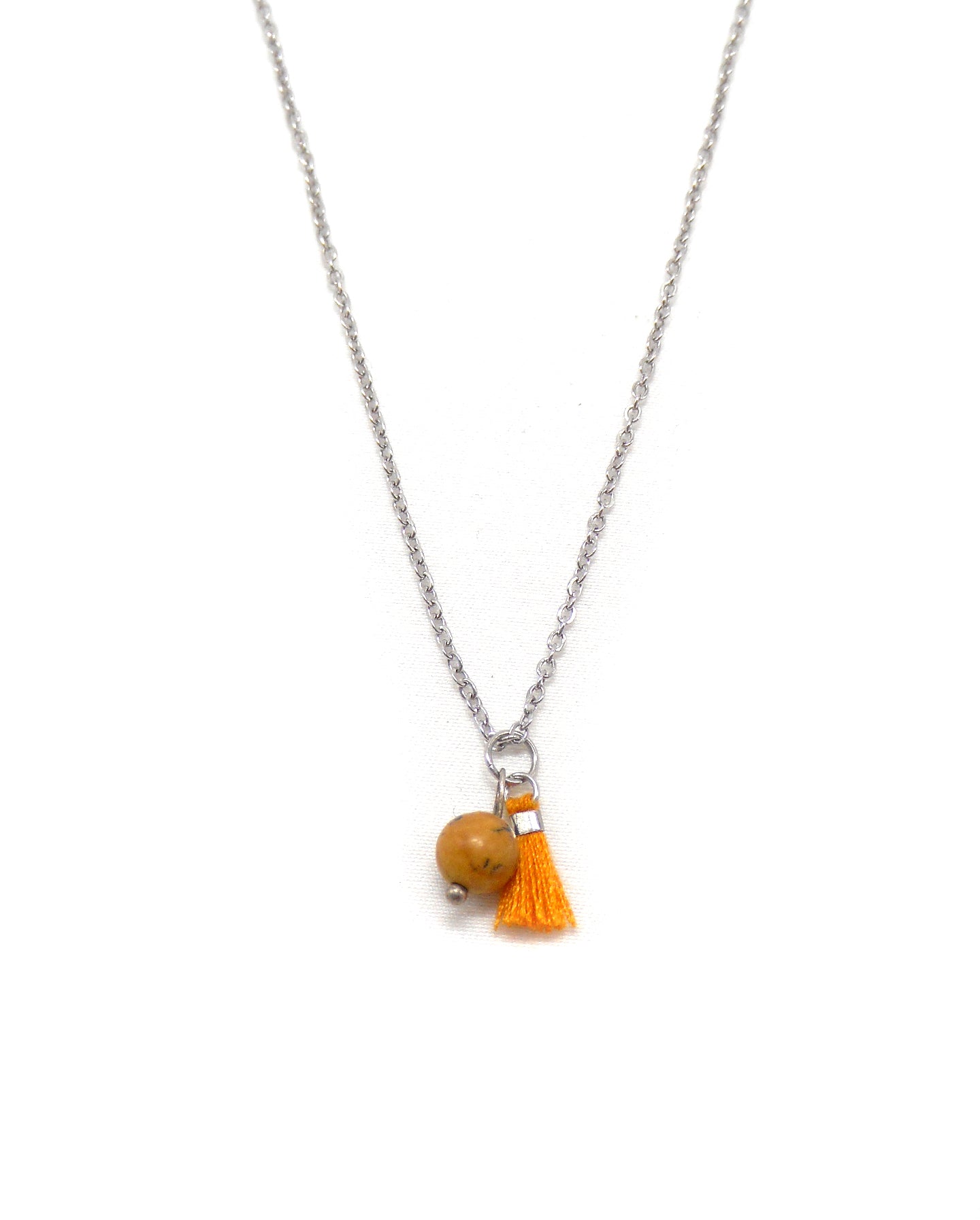 Collier bohème pierre et mini pompon - CALIE
