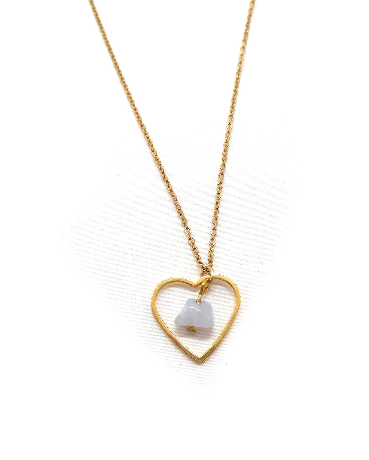 Collier coeur et pierre naturelle - CORDELIA