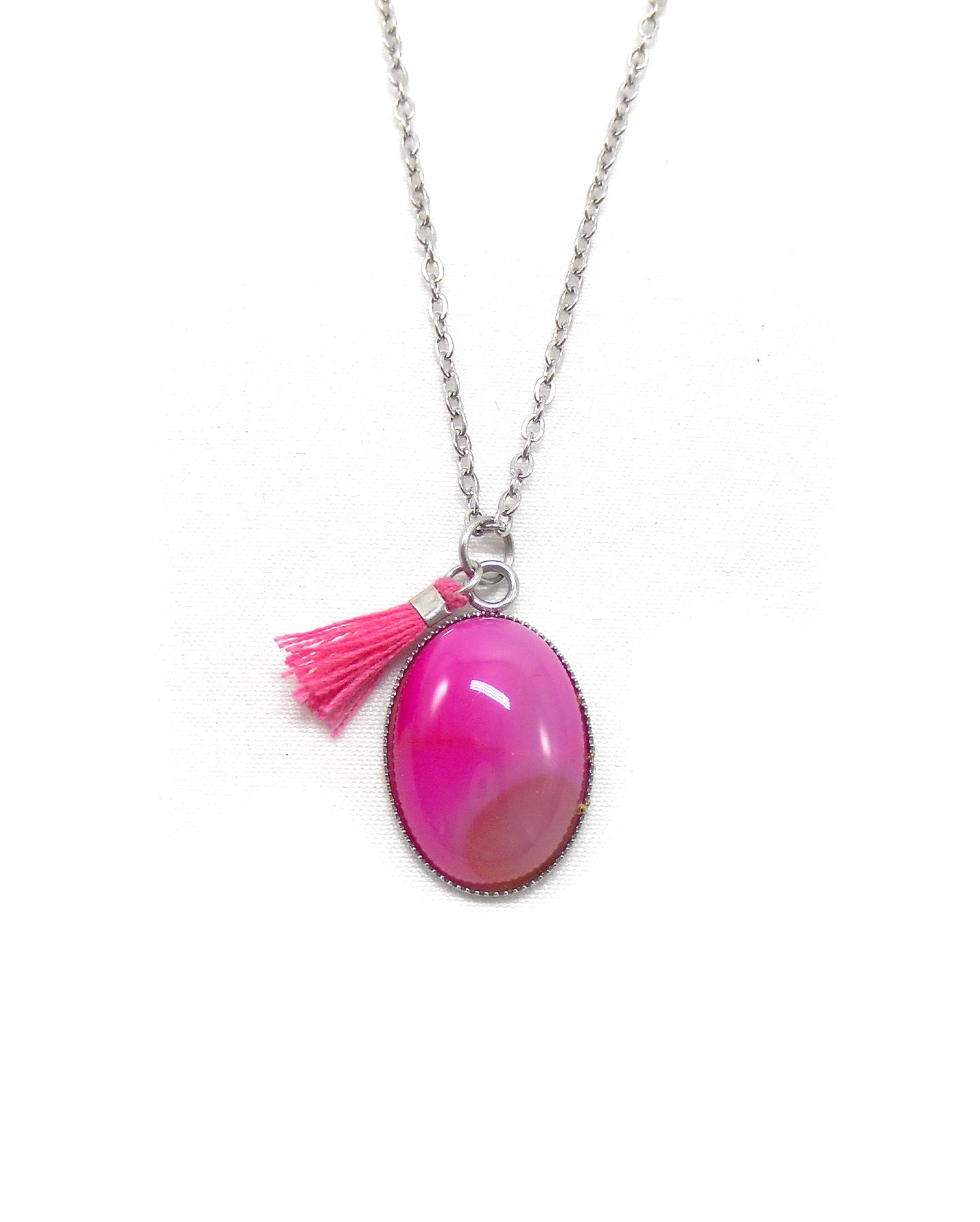 Collier médaille ovale pierre naturelle bohème - GRACE