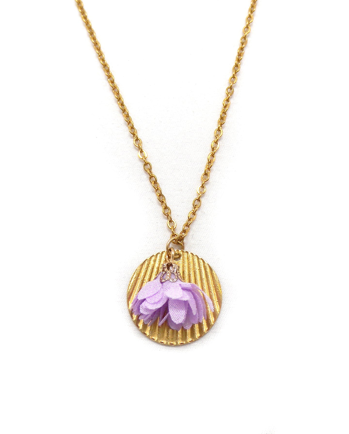 Collier sequin strié et pompon fleur - KENDA