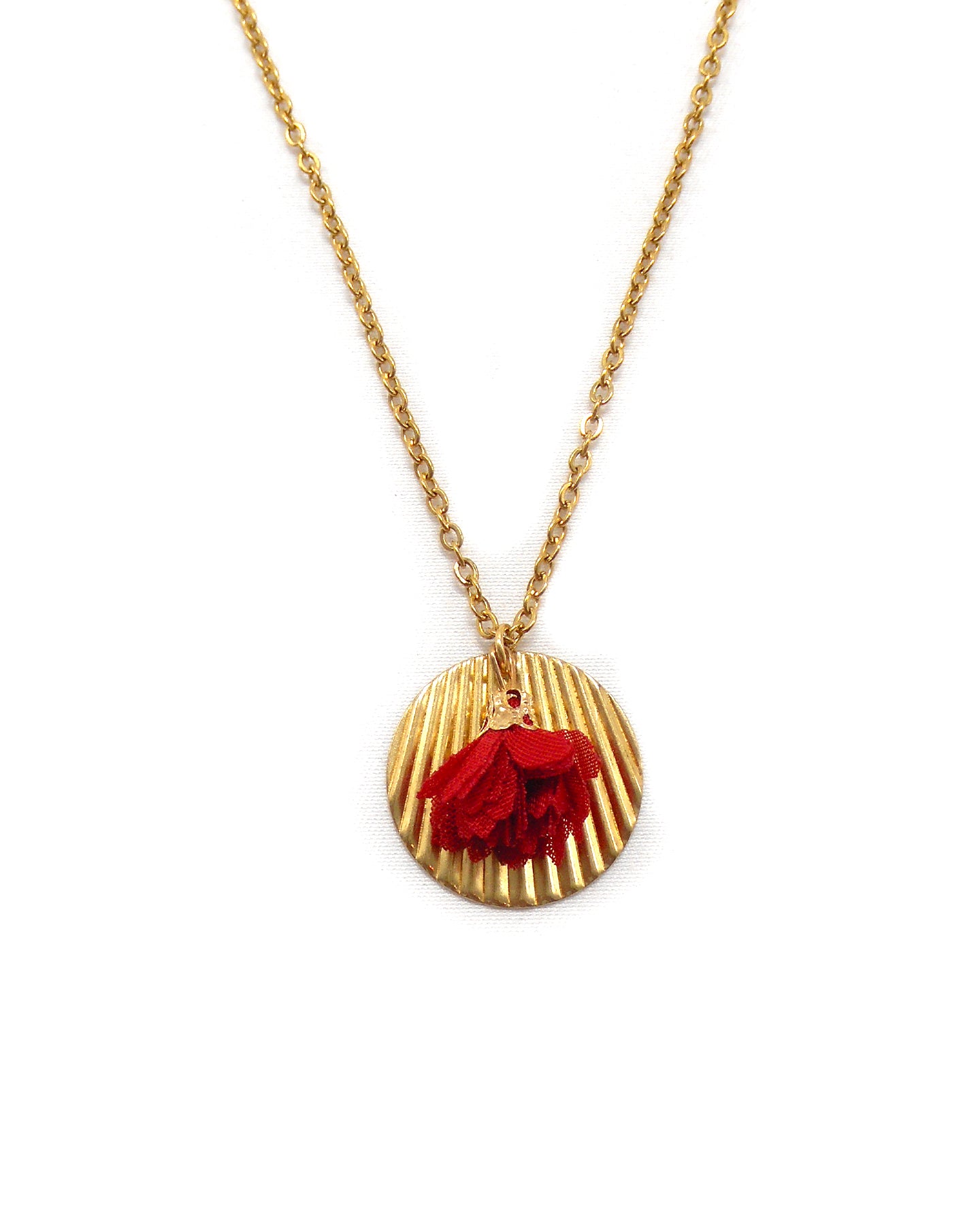 Collier sequin strié et pompon fleur - KENDA