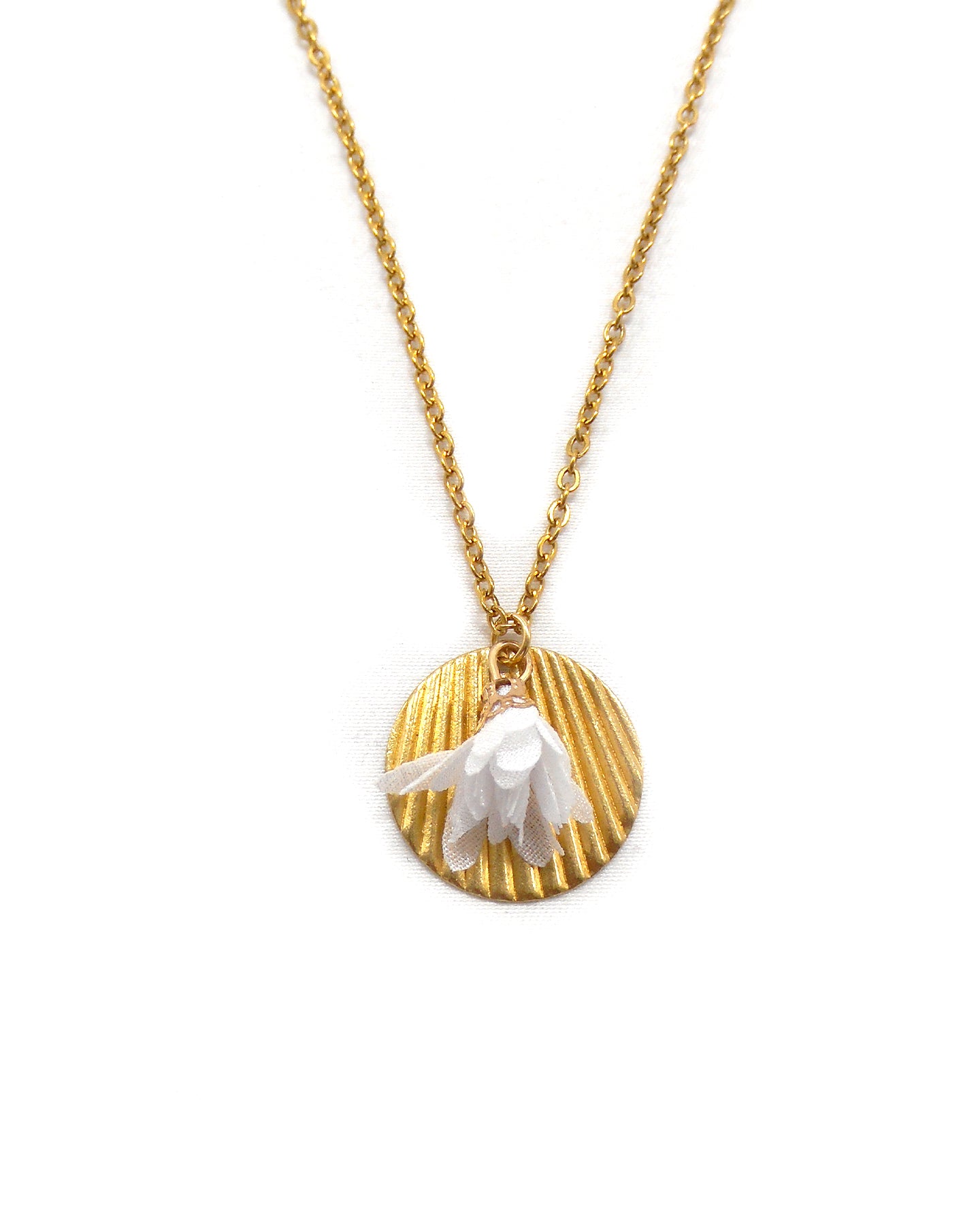 Collier sequin strié et pompon fleur - KENDA