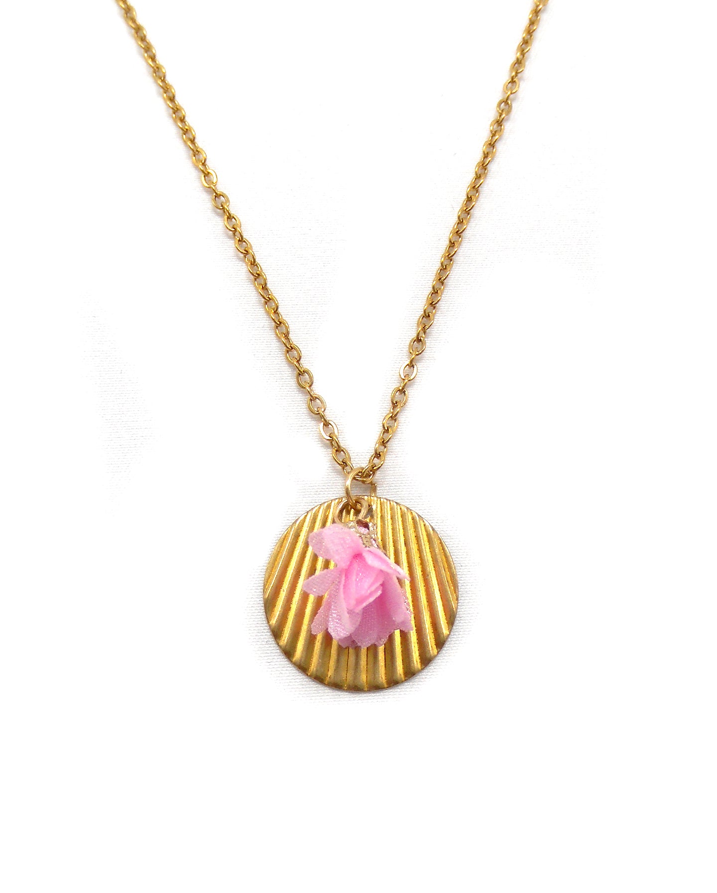 Collier sequin strié et pompon fleur - KENDA