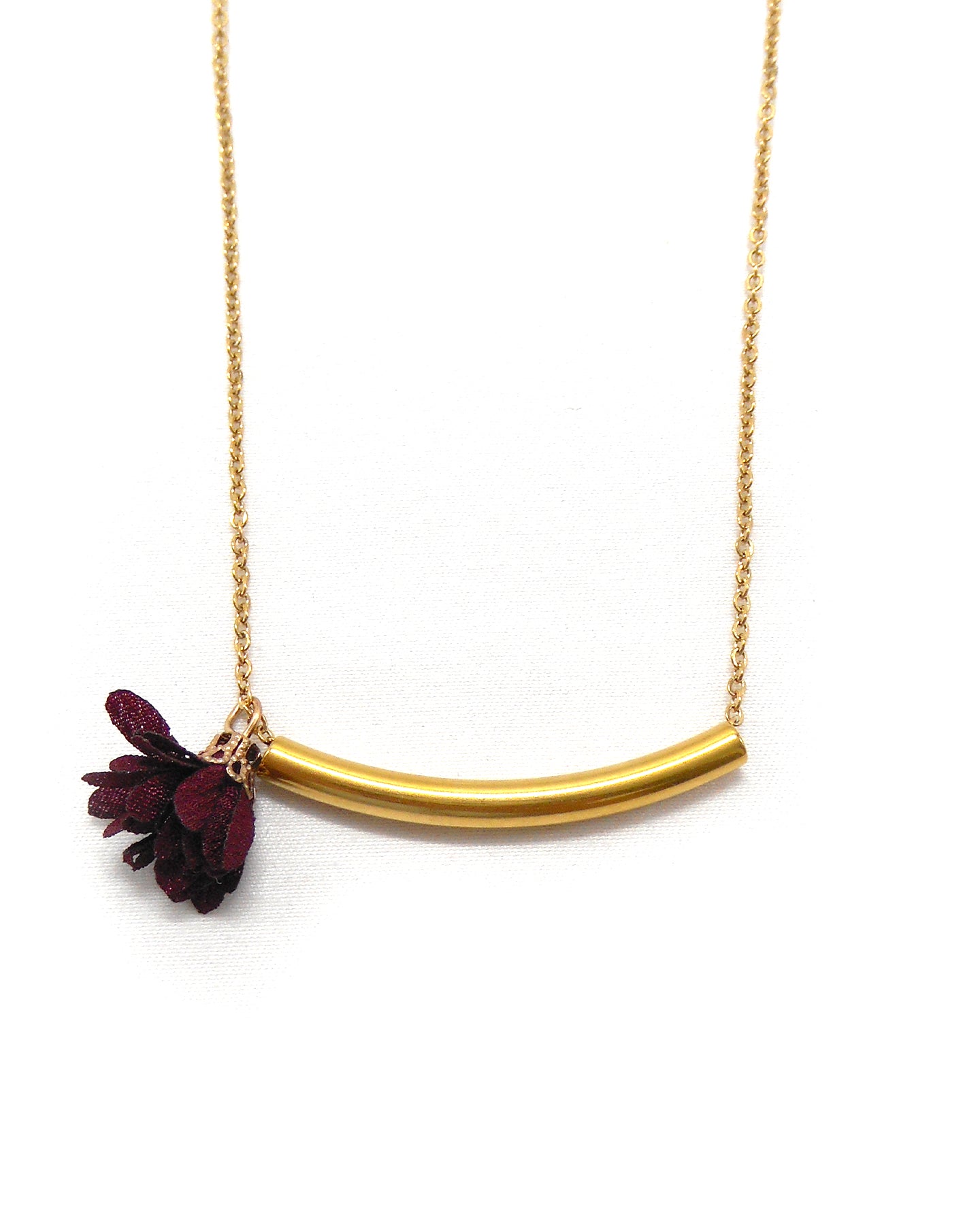 Collier barre et pompon fleur - LANAELLE