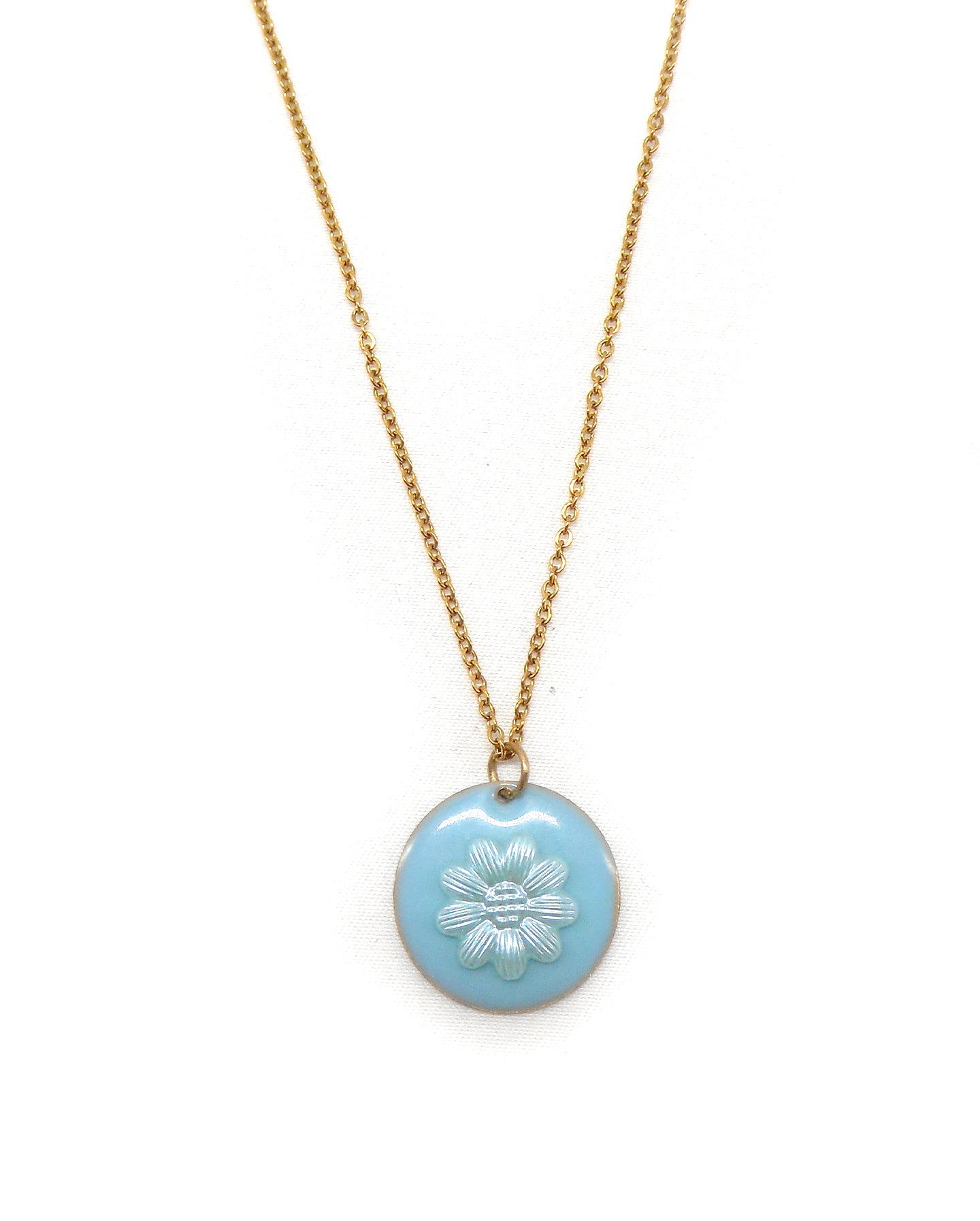 Collier médaille pastel bleu floral - LYA