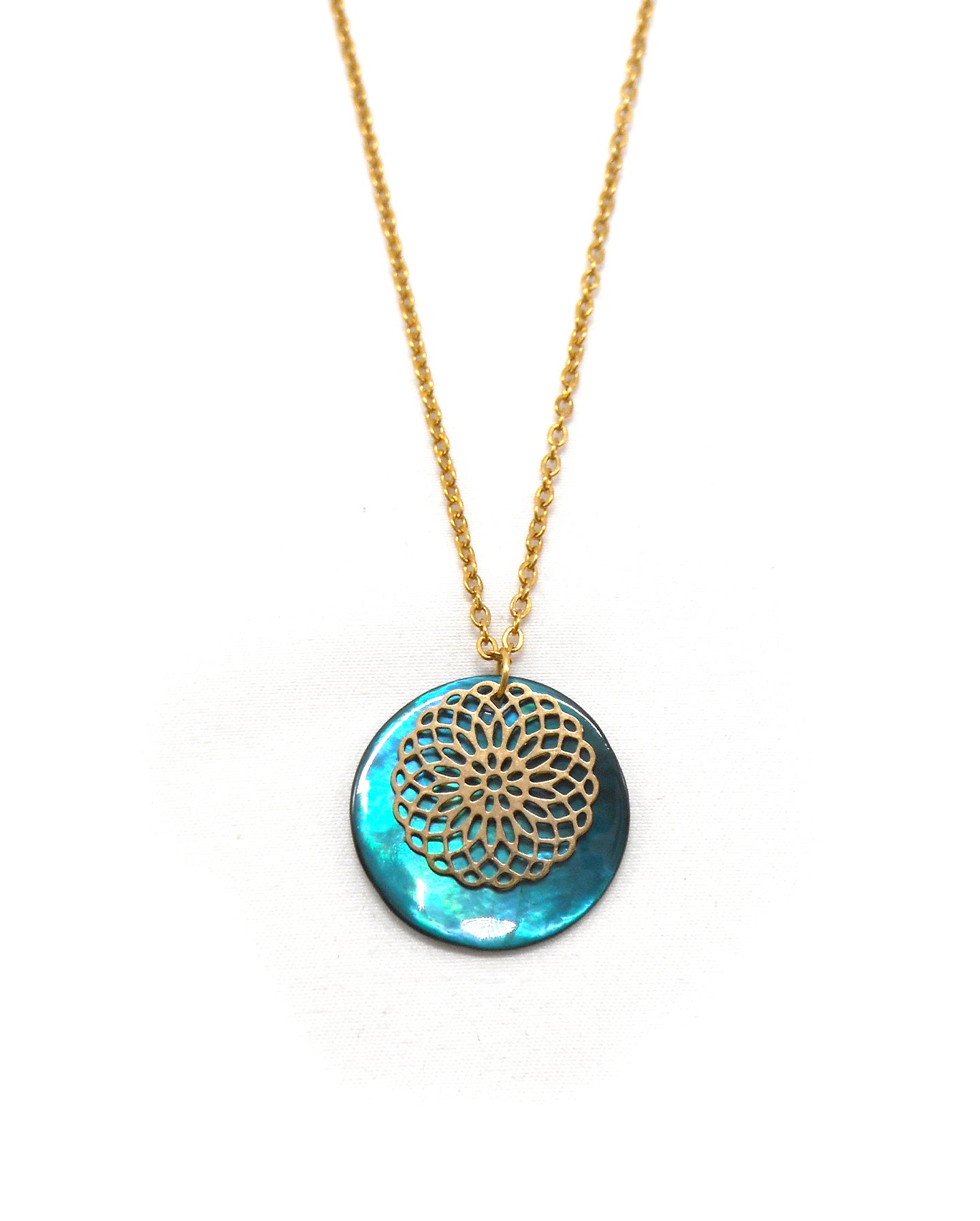 Collier nacre turquoise rosace - NELYA