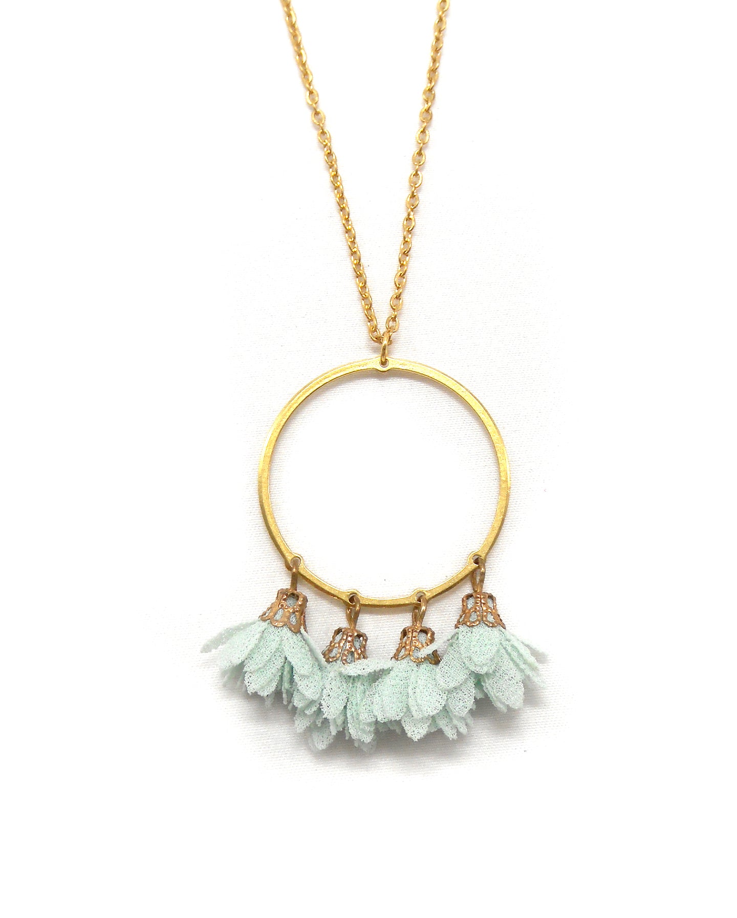 Collier long cercle/goutte fleurs - ROSE/ROSIE