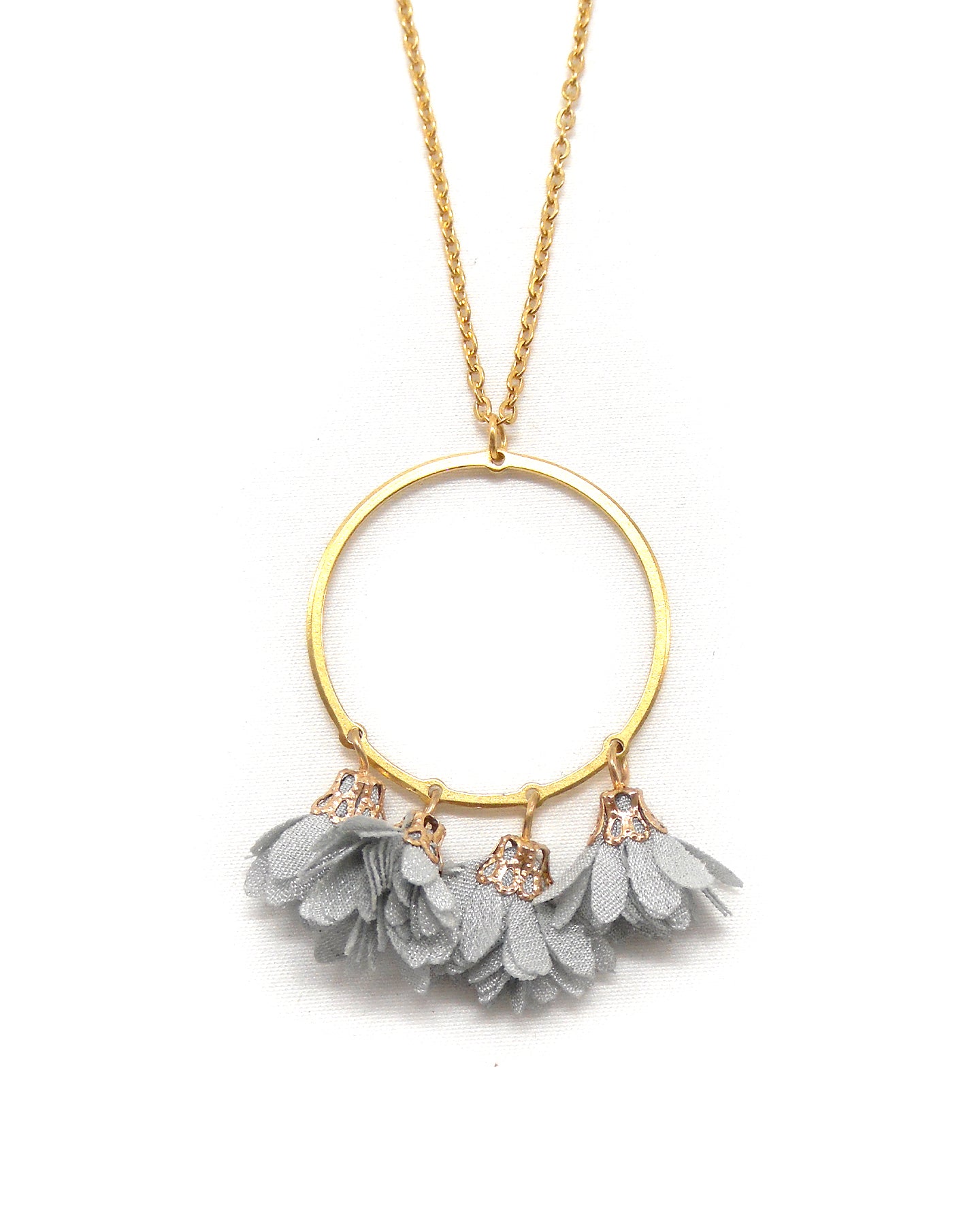 Collier long cercle/goutte fleurs - ROSE/ROSIE