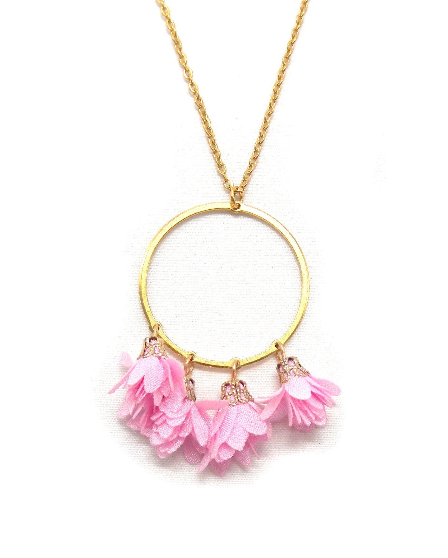 Collier long cercle/goutte fleurs - ROSE/ROSIE