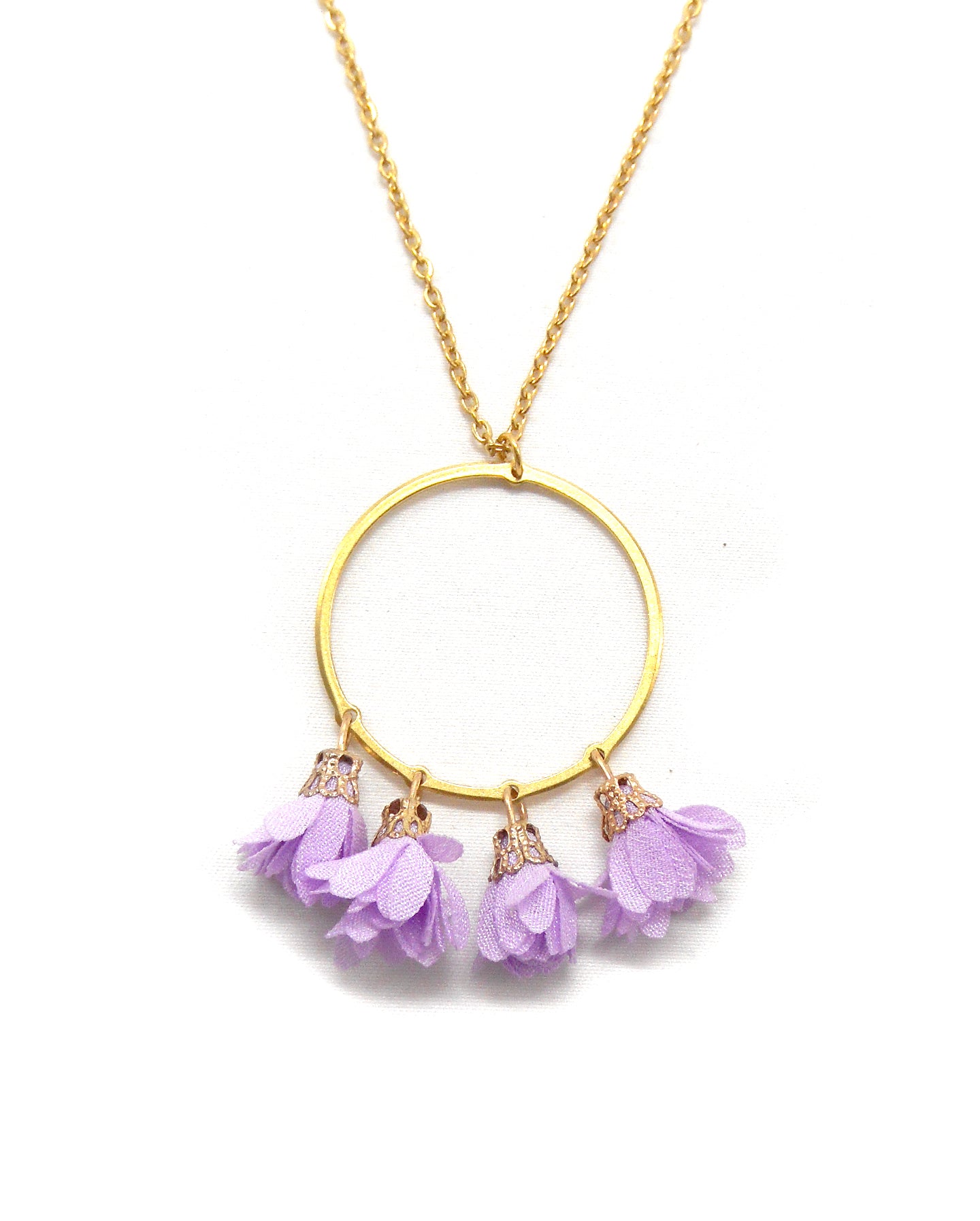 Collier long cercle/goutte fleurs - ROSE/ROSIE