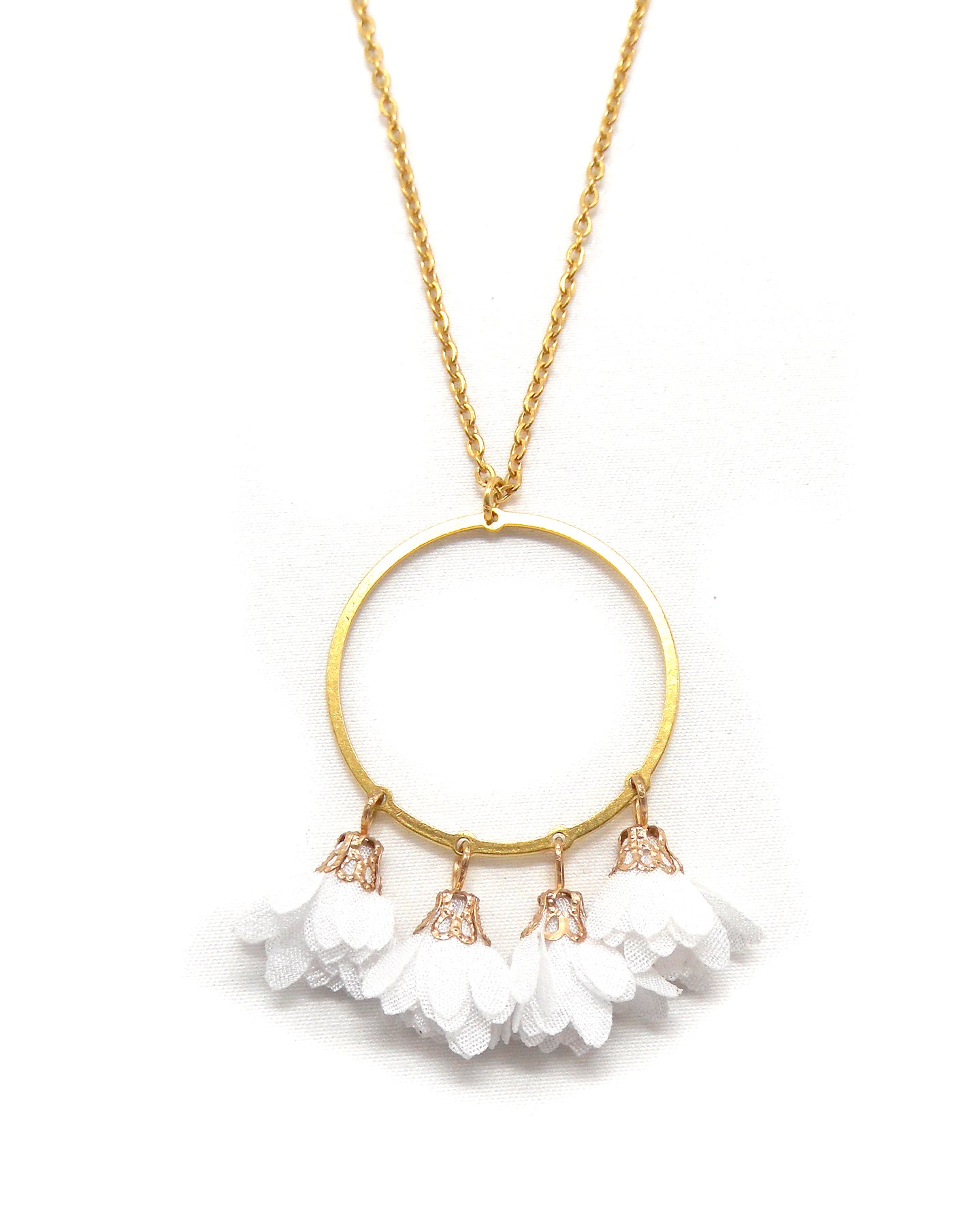 Collier long cercle/goutte fleurs - ROSE/ROSIE