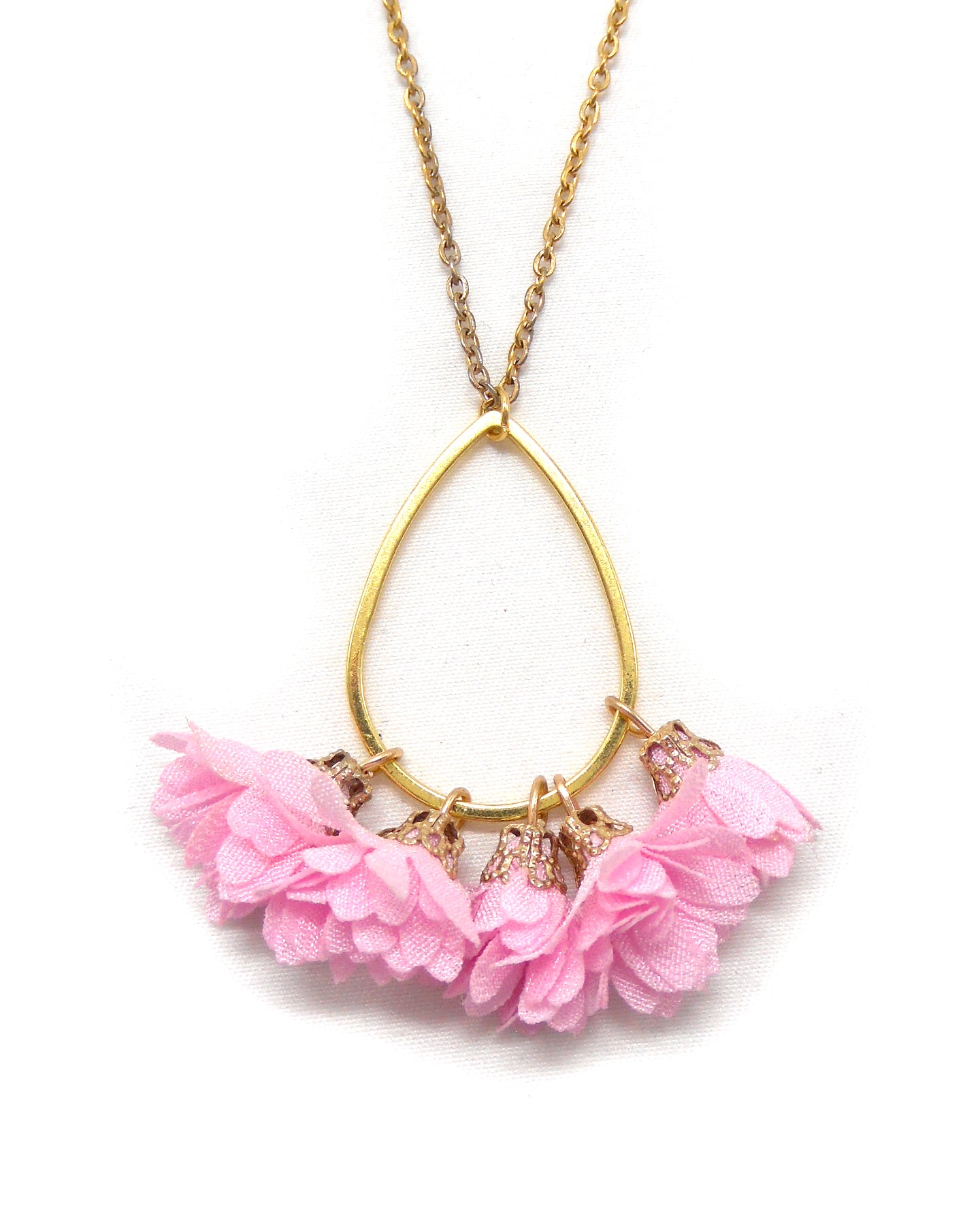 Collier long cercle/goutte fleurs - ROSE/ROSIE