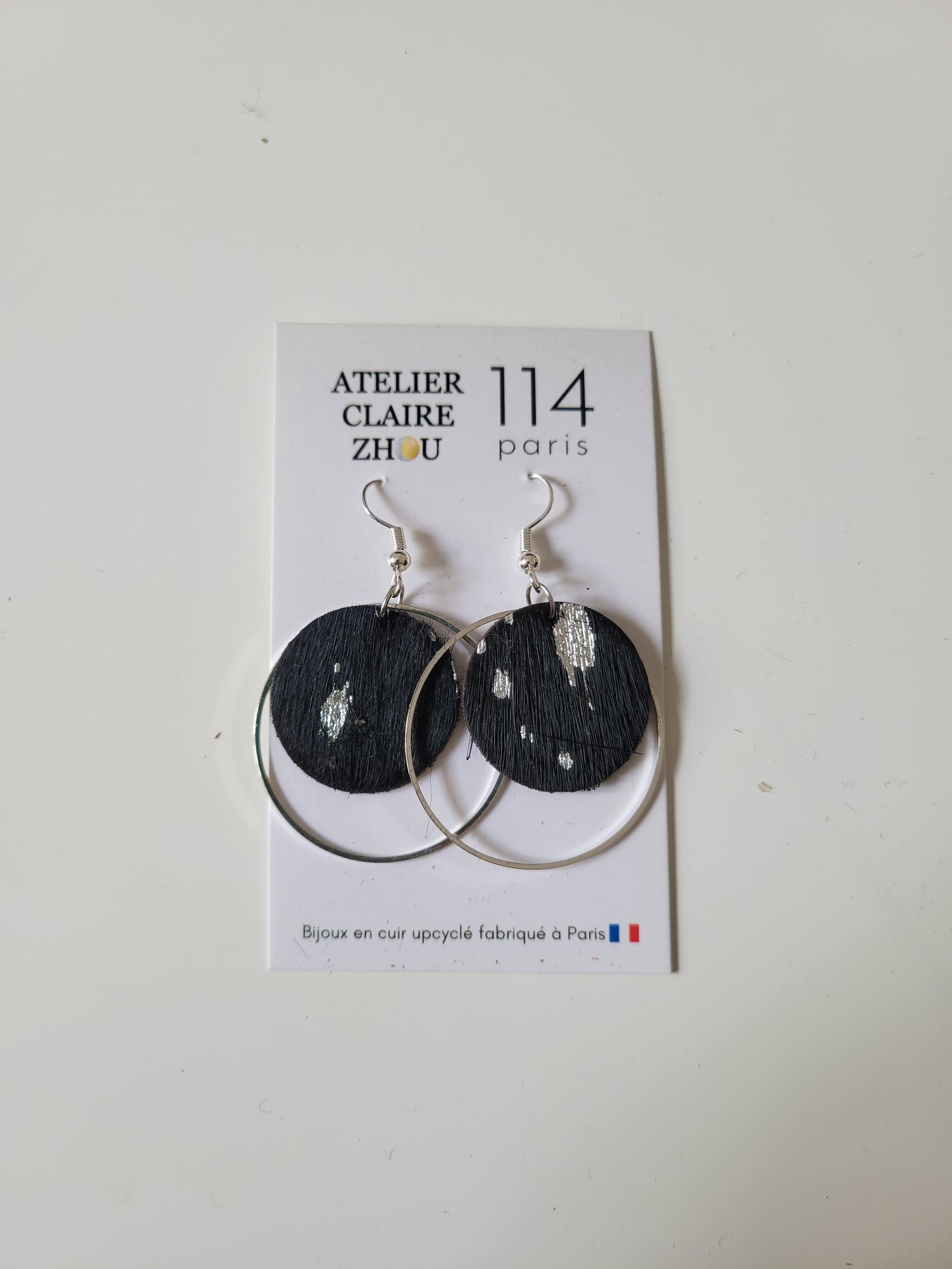 Boucles d'oreilles cuir recyclé double anneaux - Atelier Claire Zhou x 114 Paris