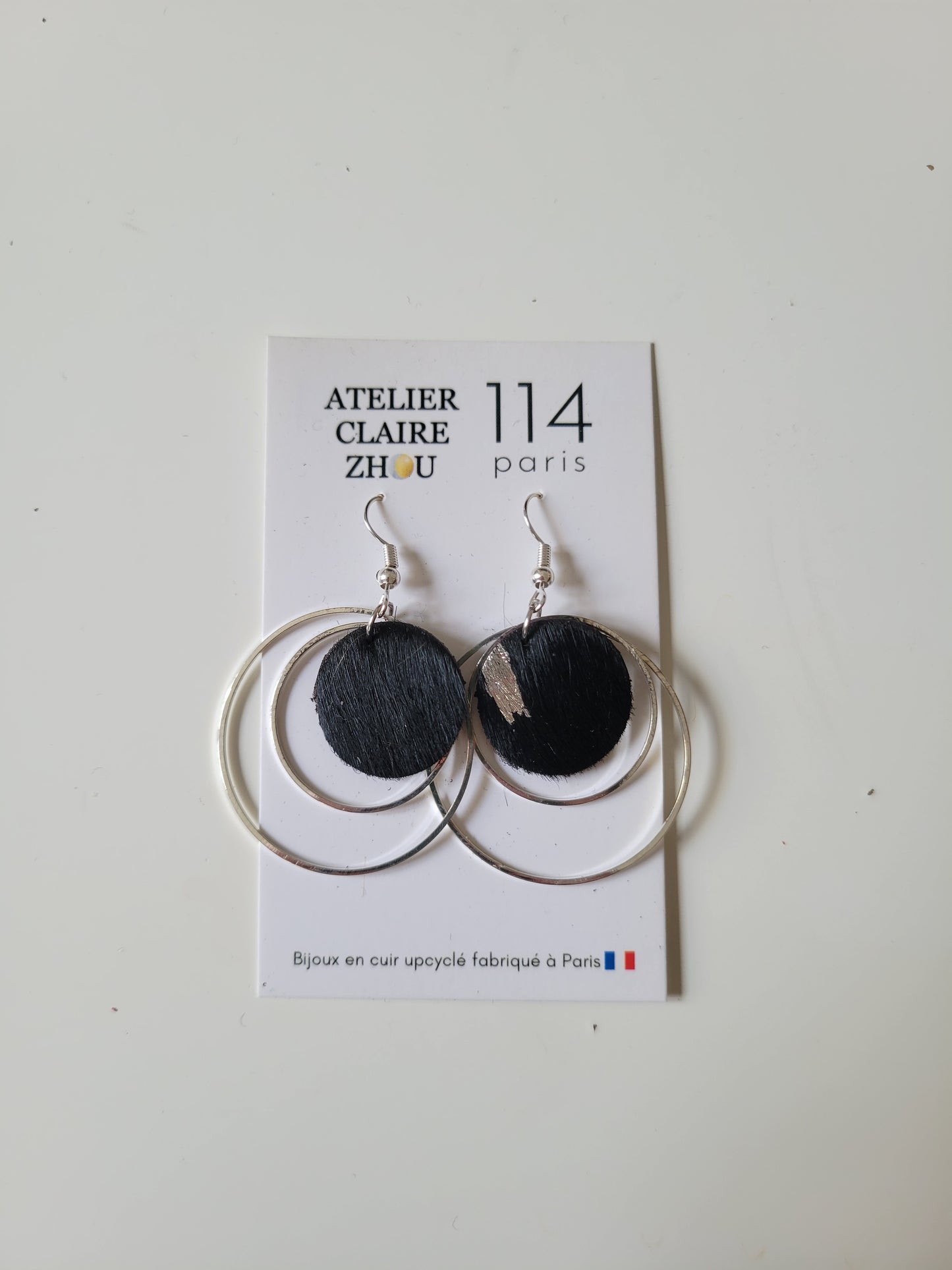 Boucles d'oreilles cuir recyclé double anneaux - Atelier Claire Zhou x 114 Paris