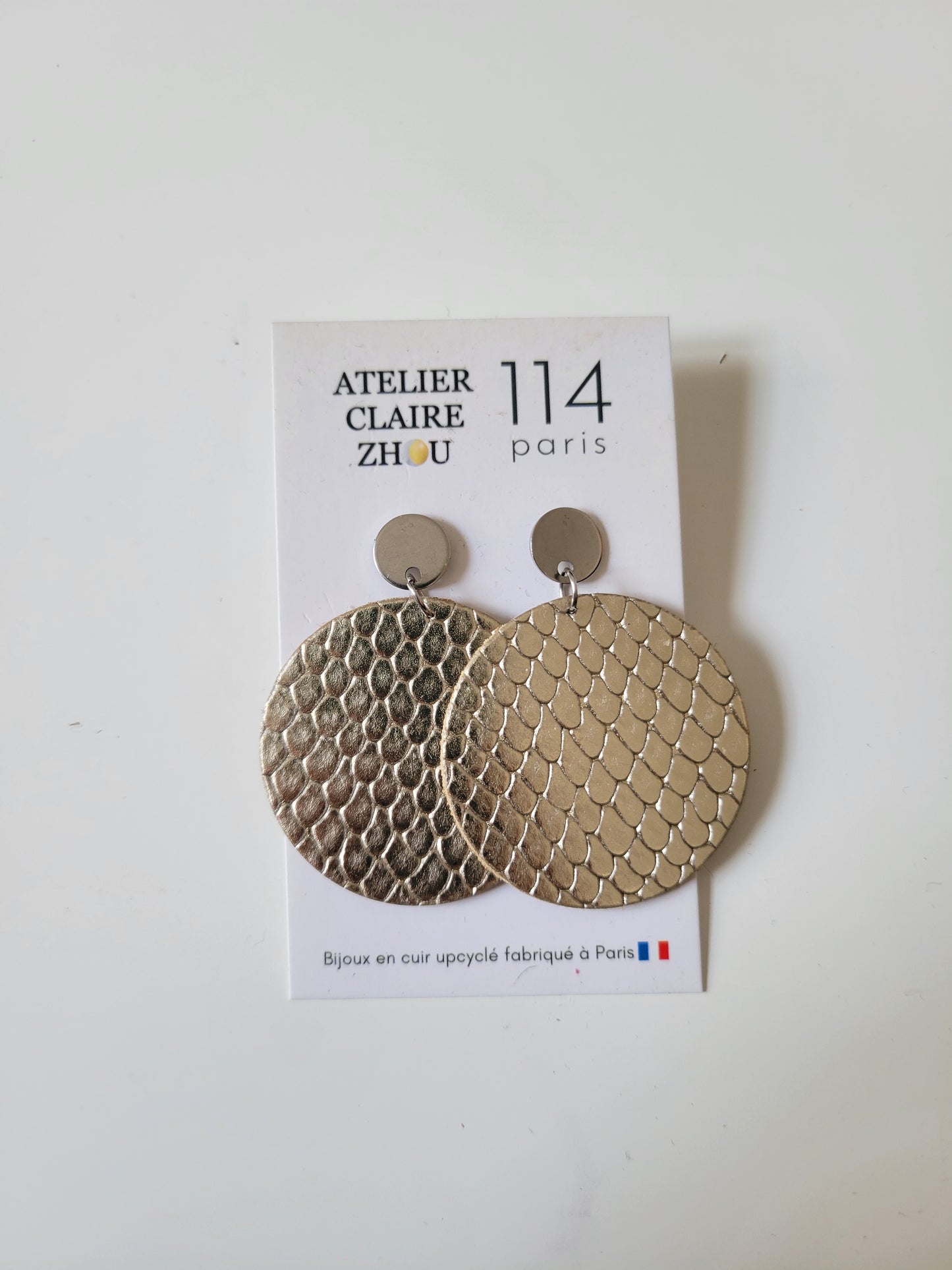 Boucles d'oreilles cuir recyclé - Atelier Claire Zhou x 114 Paris