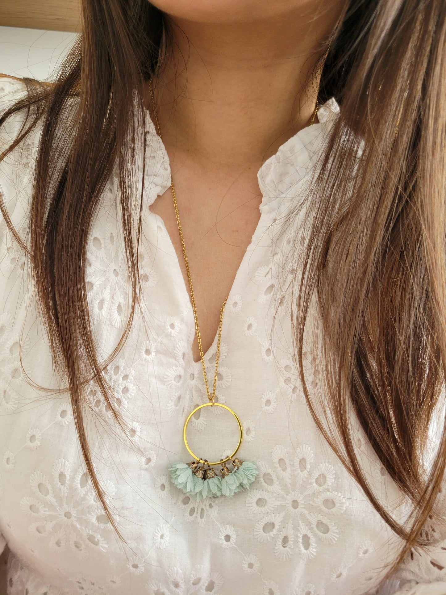 Collier long cercle/goutte fleurs - ROSE/ROSIE