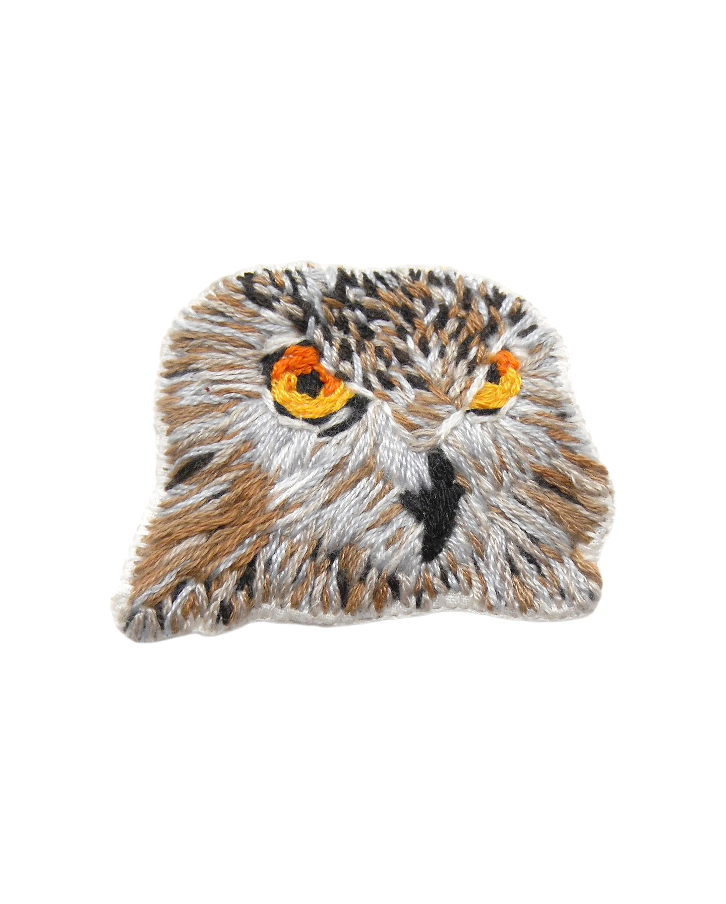 Broche brodée main animal - HIBOU